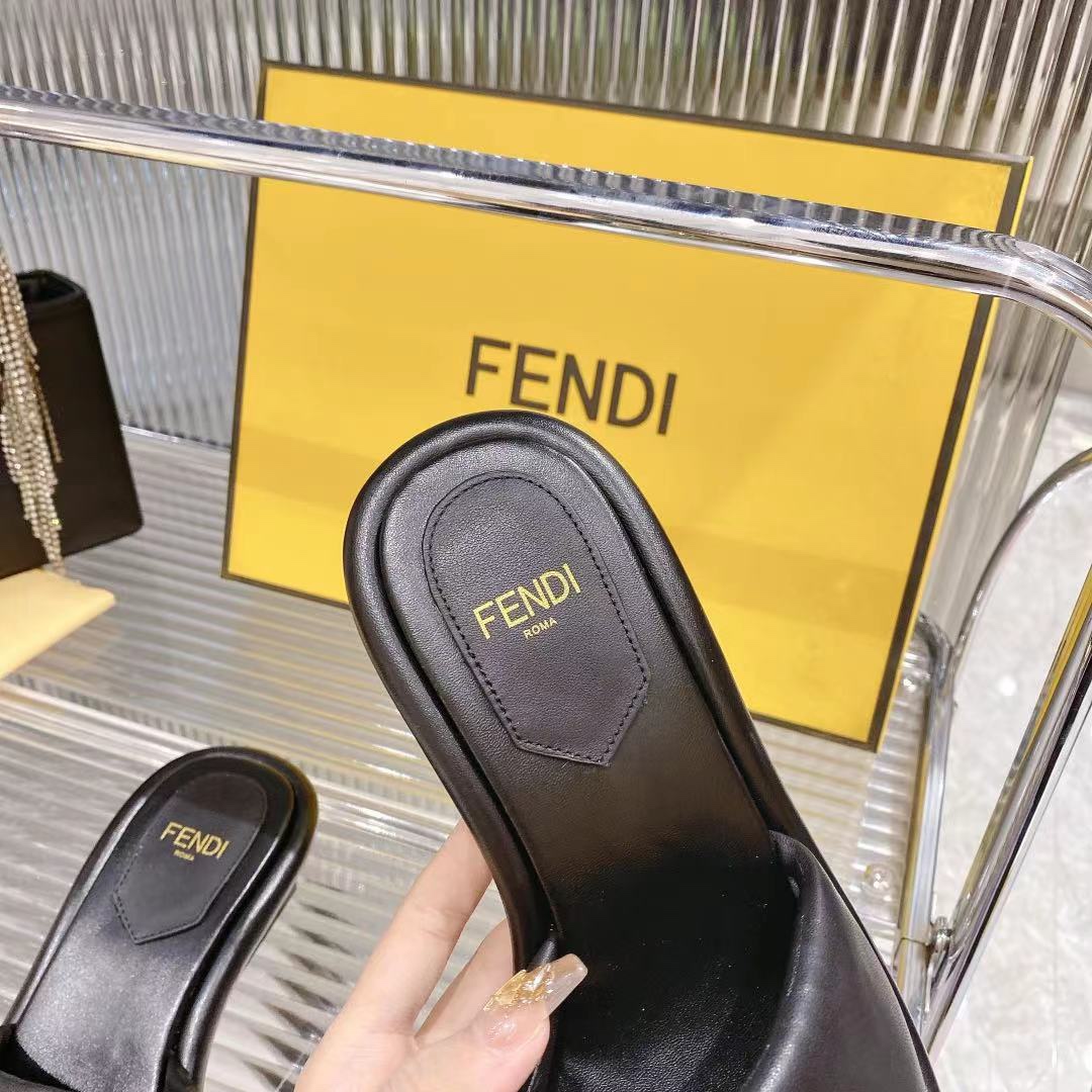 Fendi Women's Black Leather Block Heel Sandals Slides, Comfortable and Stylish 8 i1680014607 8540 6