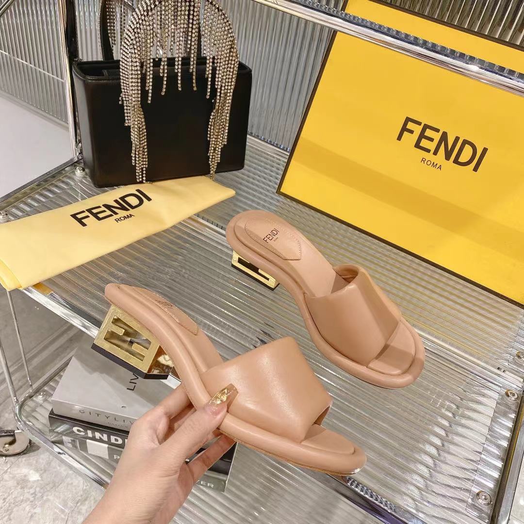 Fendi Water Platform Heeled Leather Sandals Mules Slides Beige 1 Fendi Water Platform Heeled Leather Sandals Mules Slides Beige
