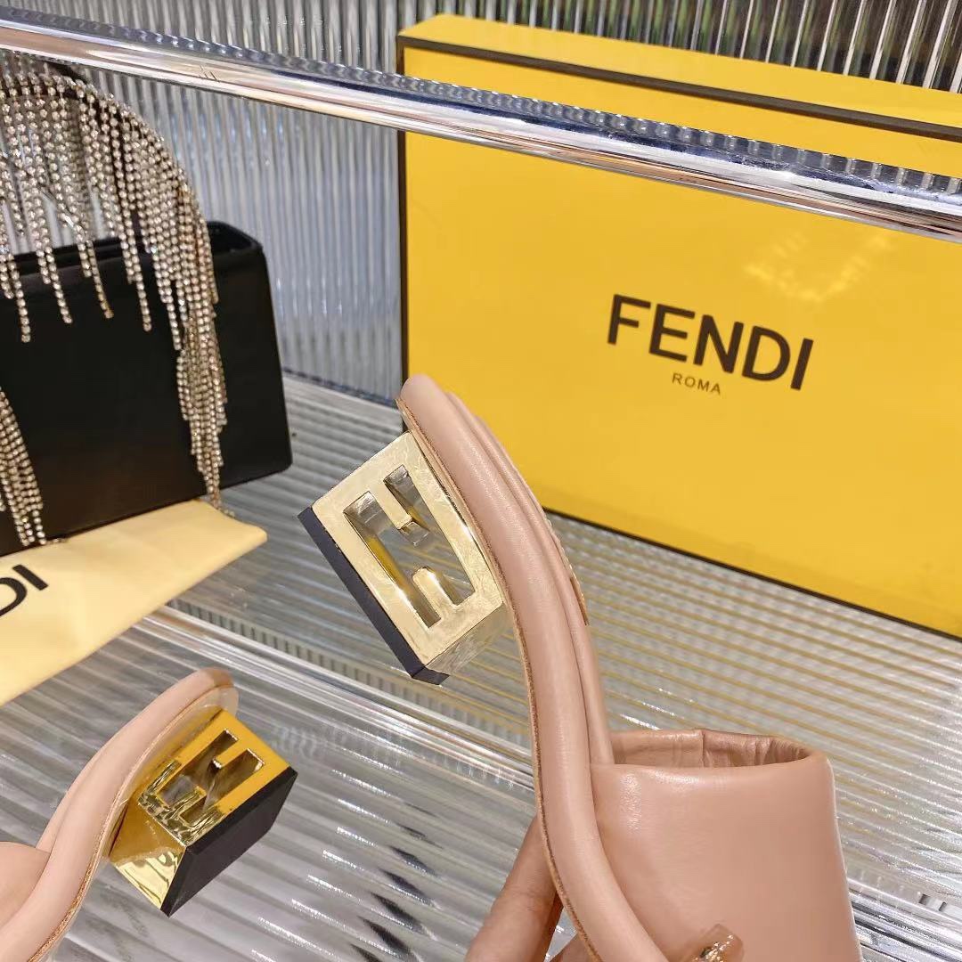 Fendi Water Platform Heeled Leather Sandals Mules Slides Beige 10 i1680014747 8482 8