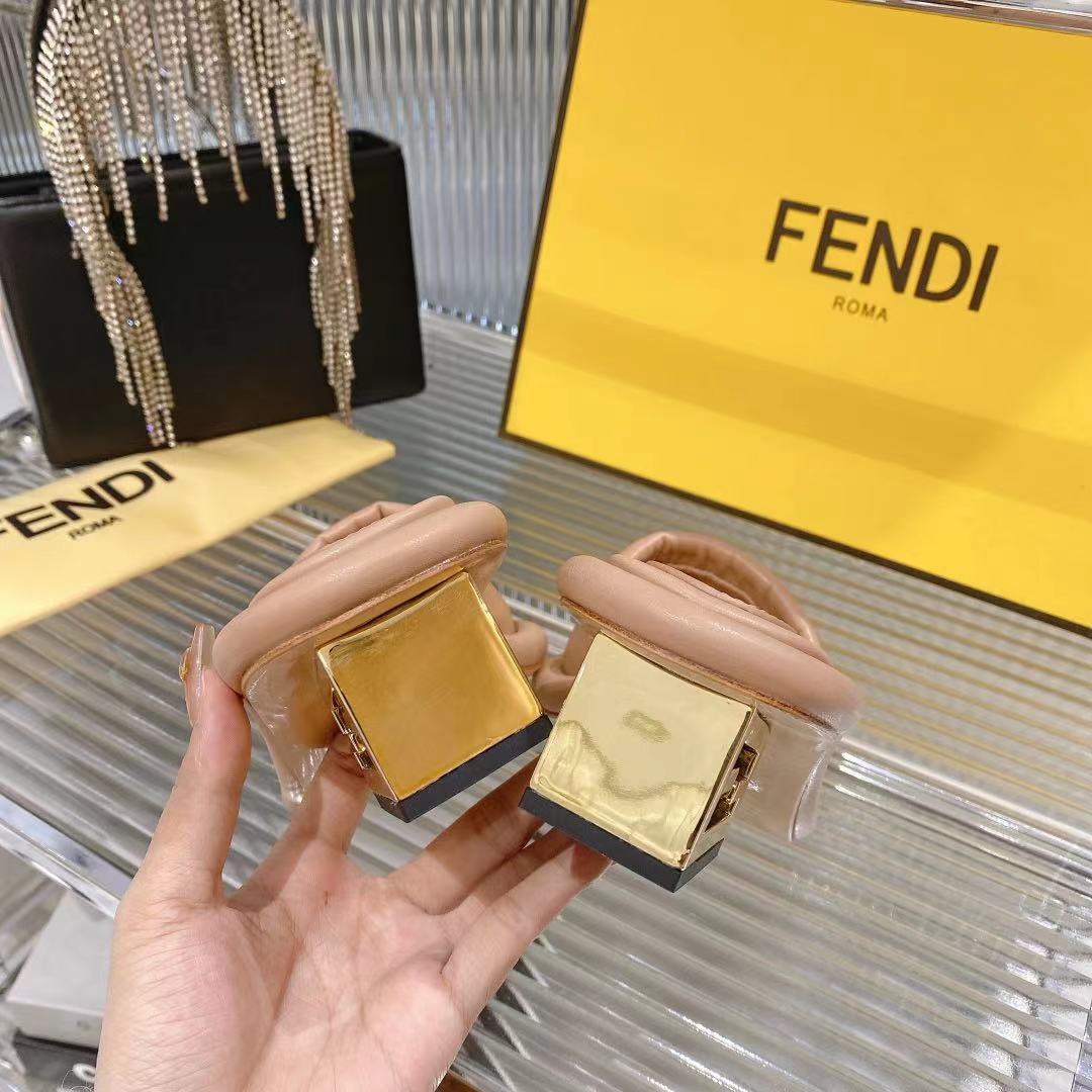 Fendi Water Platform Heeled Leather Sandals Mules Slides Beige 8 i1680014747 9351 6