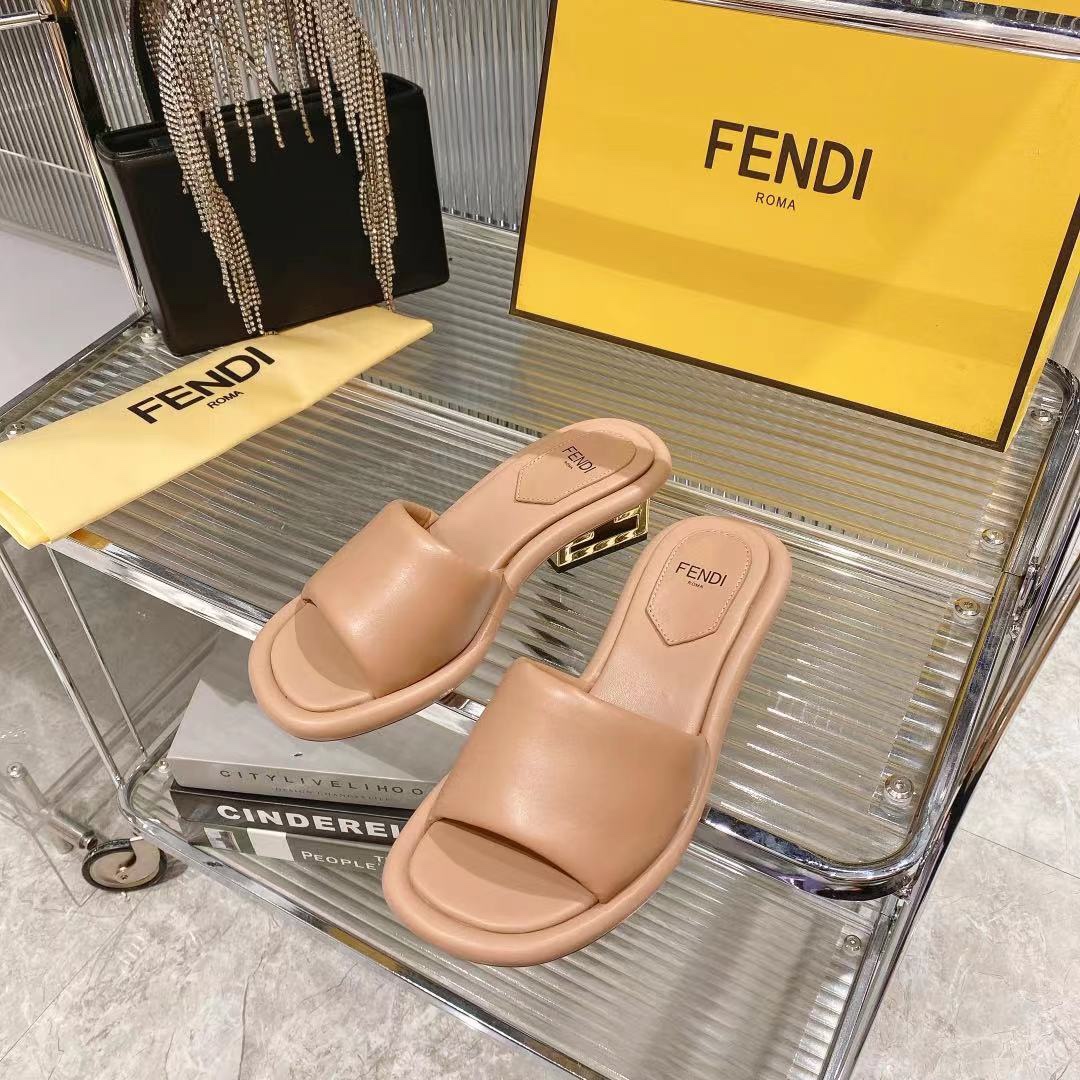 Fendi Water Platform Heeled Leather Sandals Mules Slides Beige 6 i1680014747 9539 4