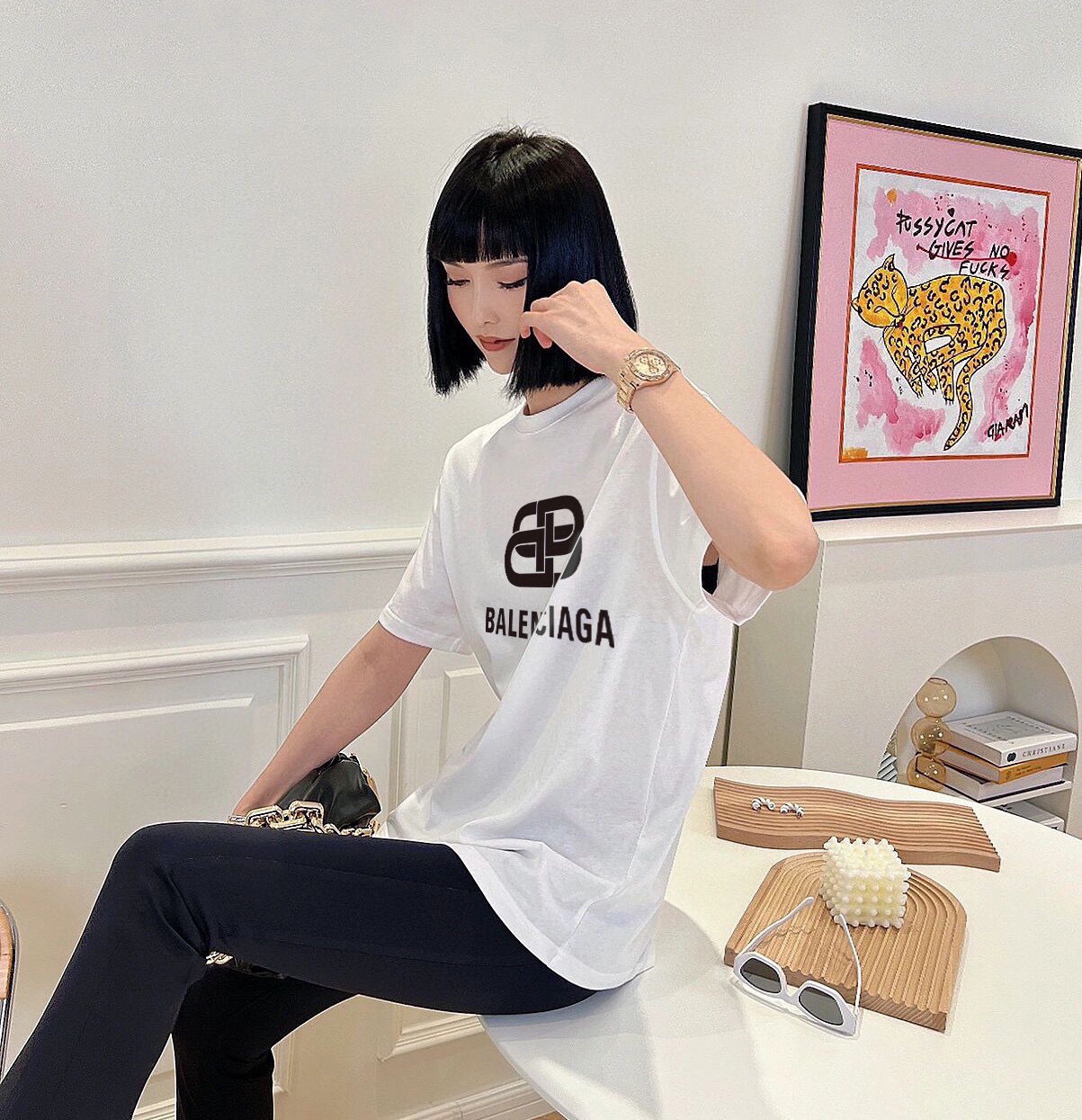 Balenciaga Roupa Camiseta Réplica perfeita
 Impressão Manga Curta
