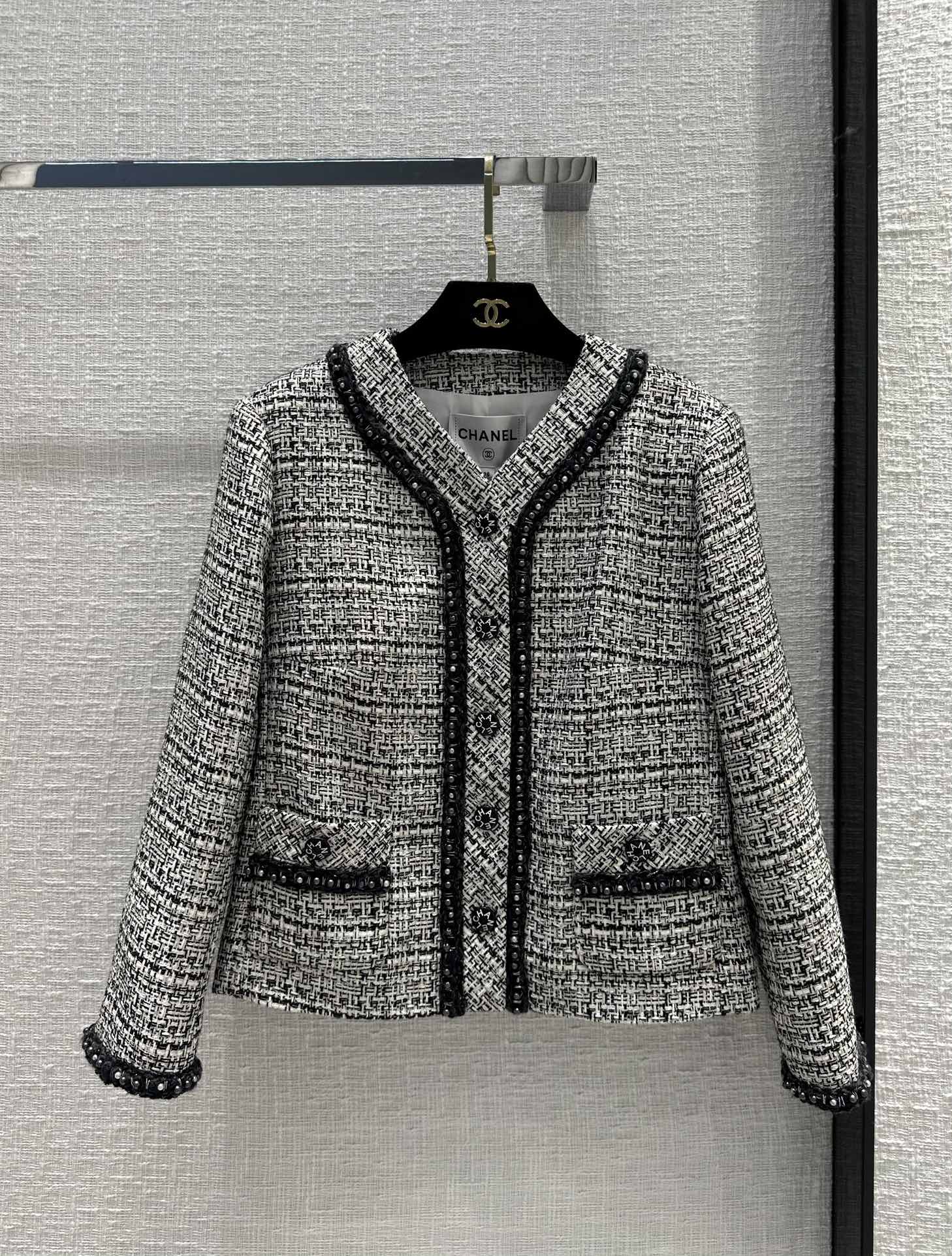 Chanel Clothing Coats & Jackets Black Blue Grey White Weave Spring/Summer Collection Vintage