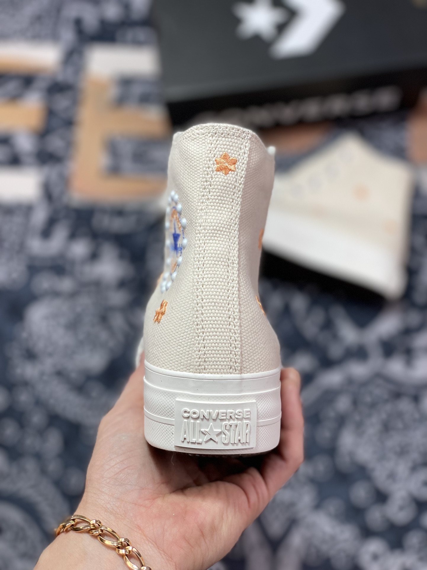 160  Converse All Star Lift 匡威刺绣花卉珍珠厚底 A05972C