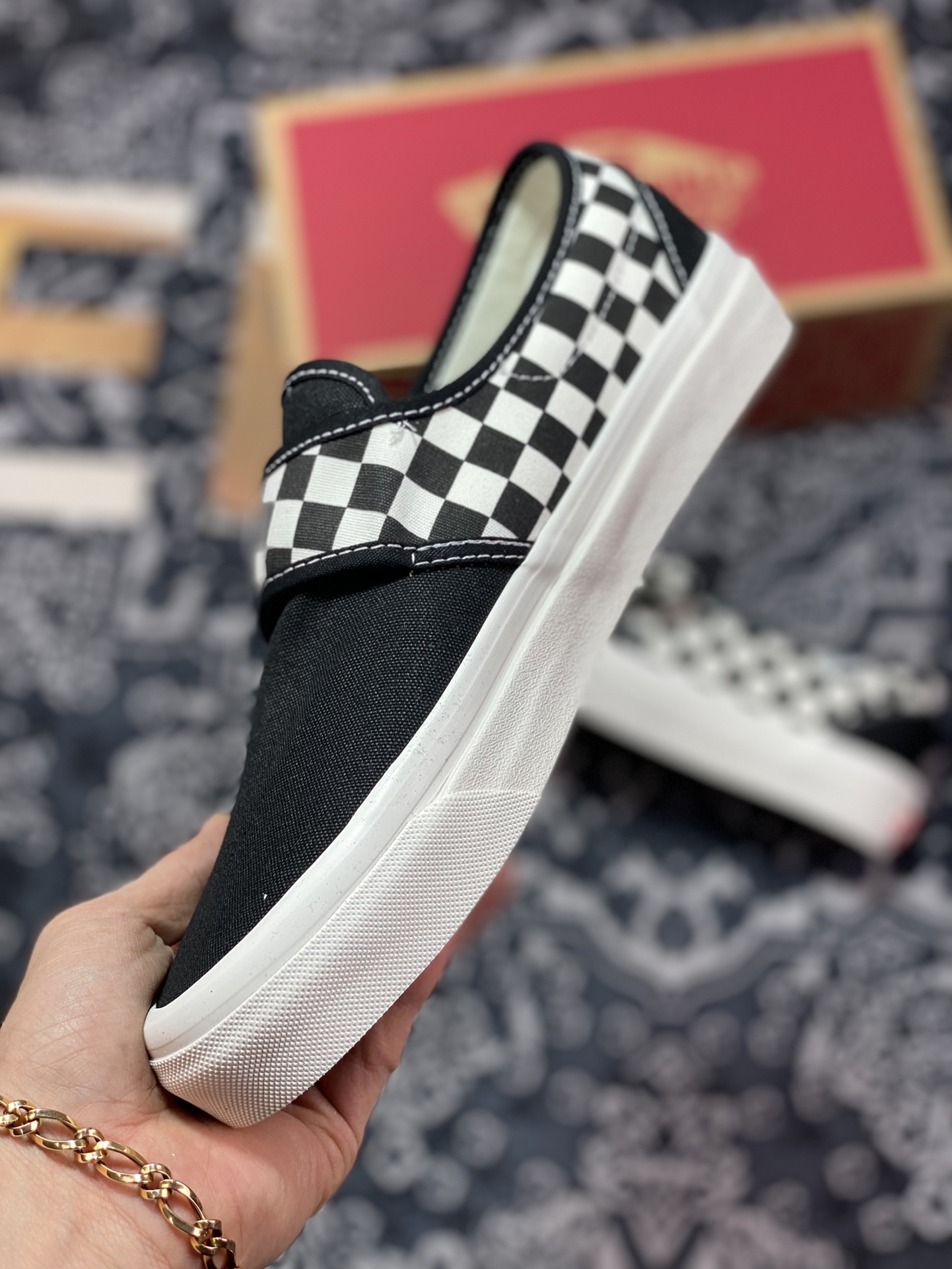 Vans Slip-On 47V DX Slip-on Velcro Black and White Checkerboard Canvas Shoes