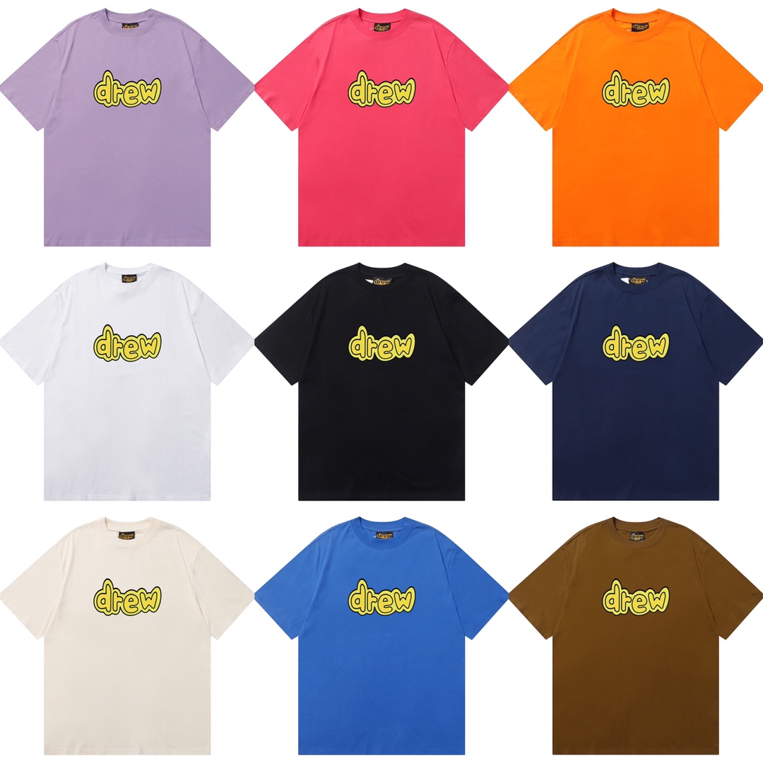 D054 9 colores 2023SS Camiseta de algodón puro de corte holgado y estilo urbano con estampado de cara sonriente drew, m…