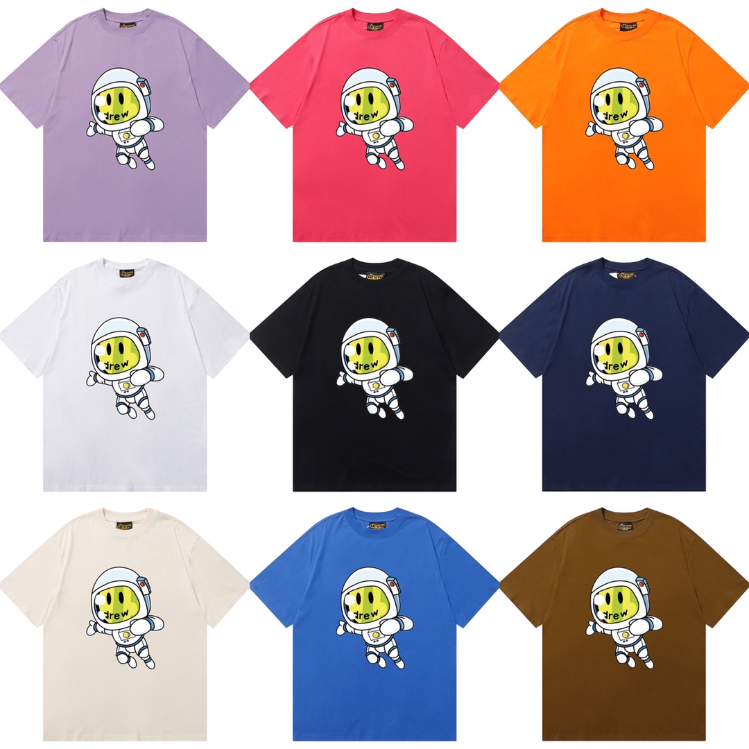 D055 9 colores 2023SS Camiseta de algodón puro de corte holgado y estilo urbano con estampado de astronauta y cara sonr…