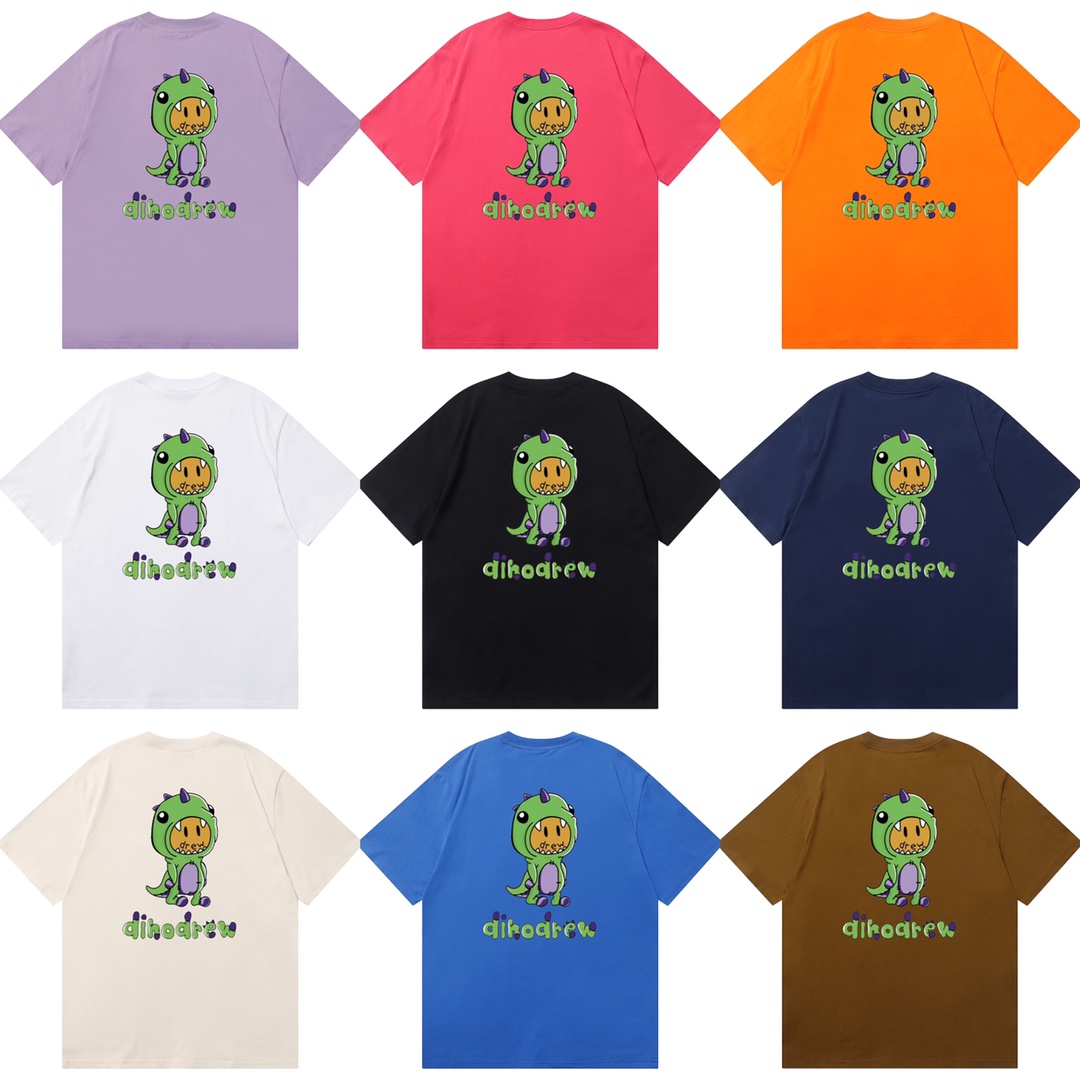 D057 9 colores 2023SS Camiseta de algodón puro de corte holgado y estilo urbano con estampado de cara sonrien…