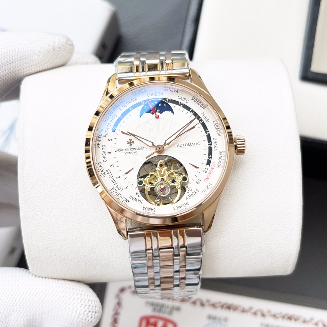 💰450
 江诗丹顿-VACHERRON CONSTANTN🔥🔥🔥 男士机械腕表 采用自动机械机芯 简约三针简约设计  316精钢表壳 真牛皮表带 商务休闲 绅士型男睿智所选尺寸：直径42mm 厚度12mm