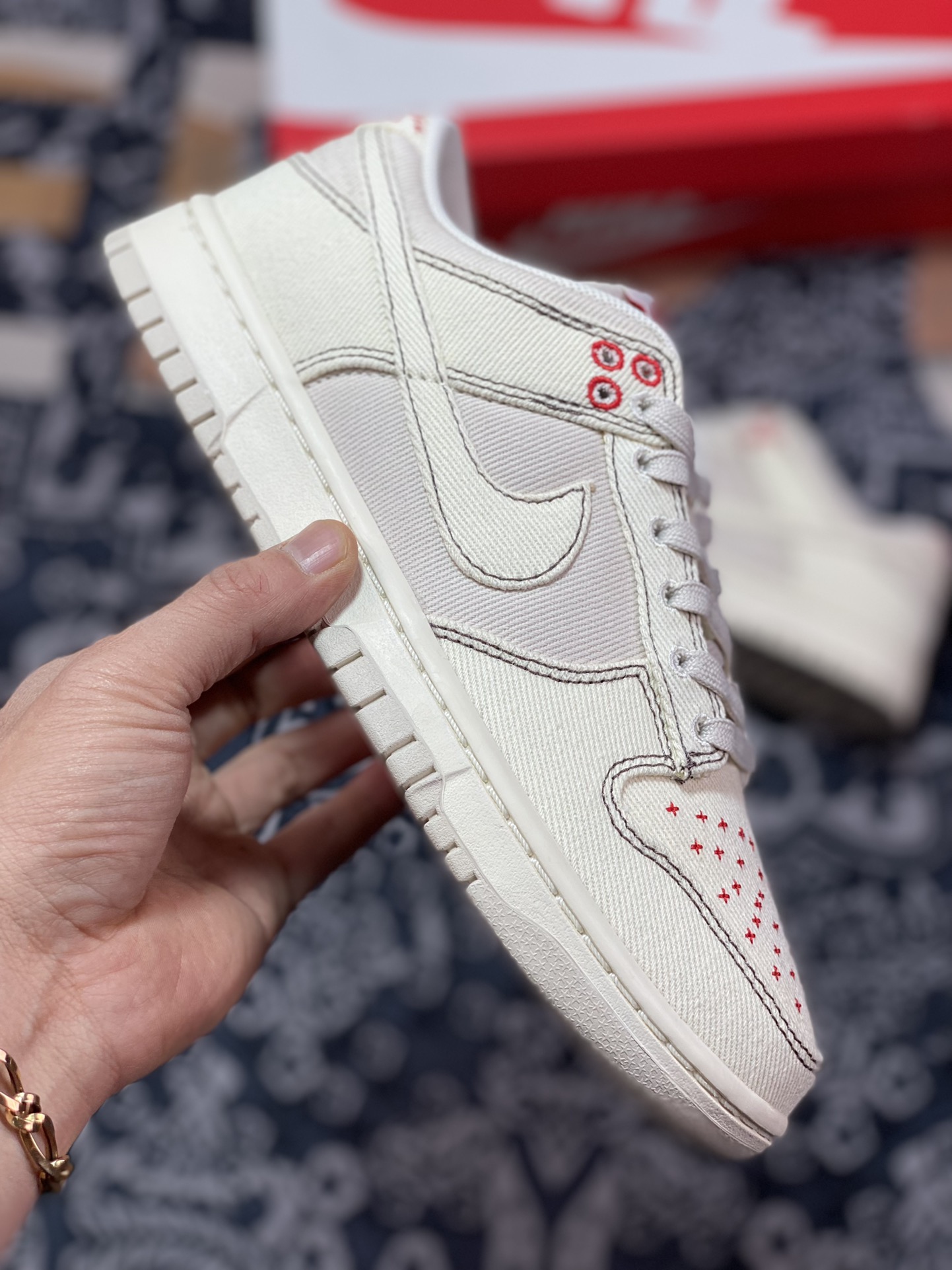 280 Nike SB Dunk Low”Light Orewood Brown”扣篮系列低帮休闲“帆布米白红十字绣”DV0834-100