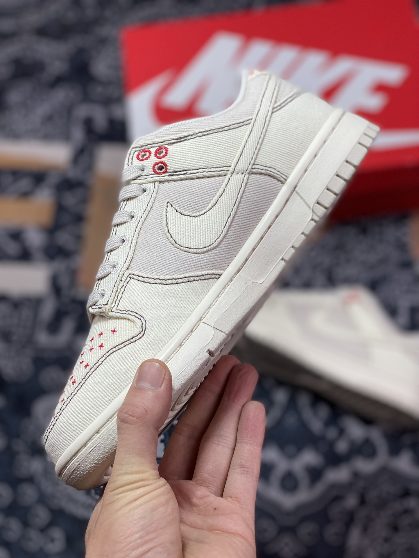 280 Nike SB Dunk Low”Light Orewood Brown”扣篮系列低帮休闲“帆布米白红十字绣”DV0834-100