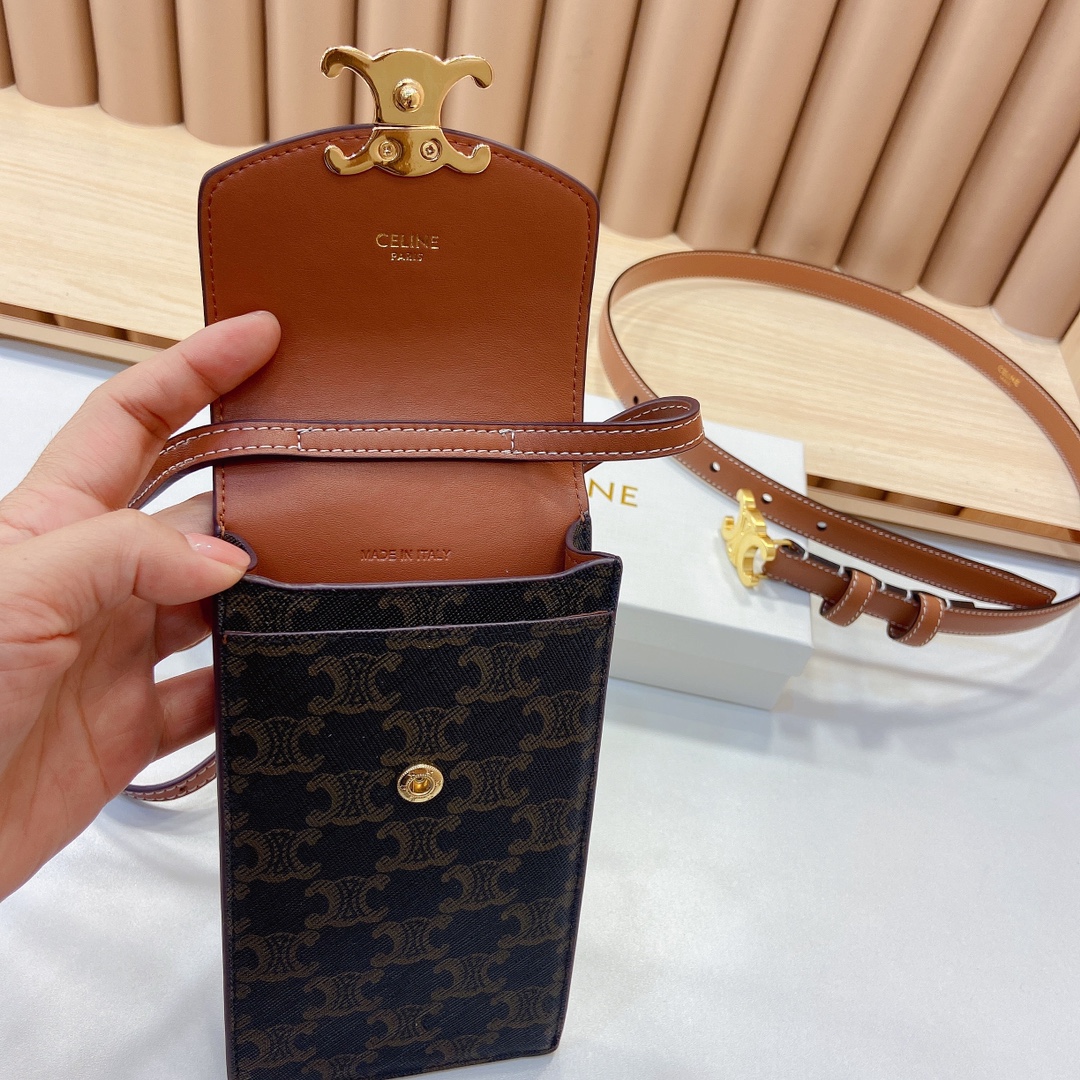 赛琳新品-凯旋门手机包配皮带小牛皮质