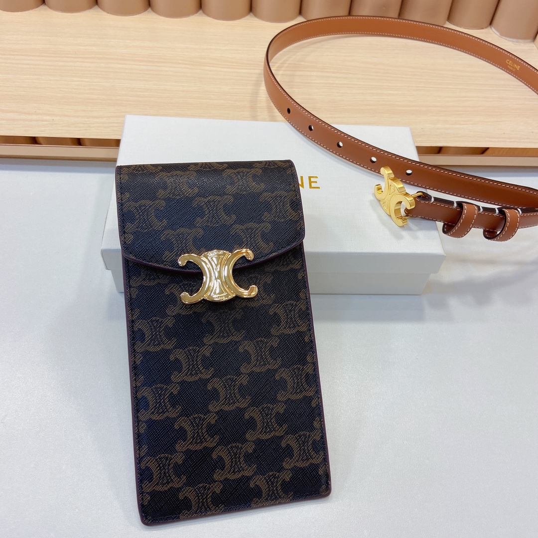赛琳新品-凯旋门手机包配皮带小牛皮质