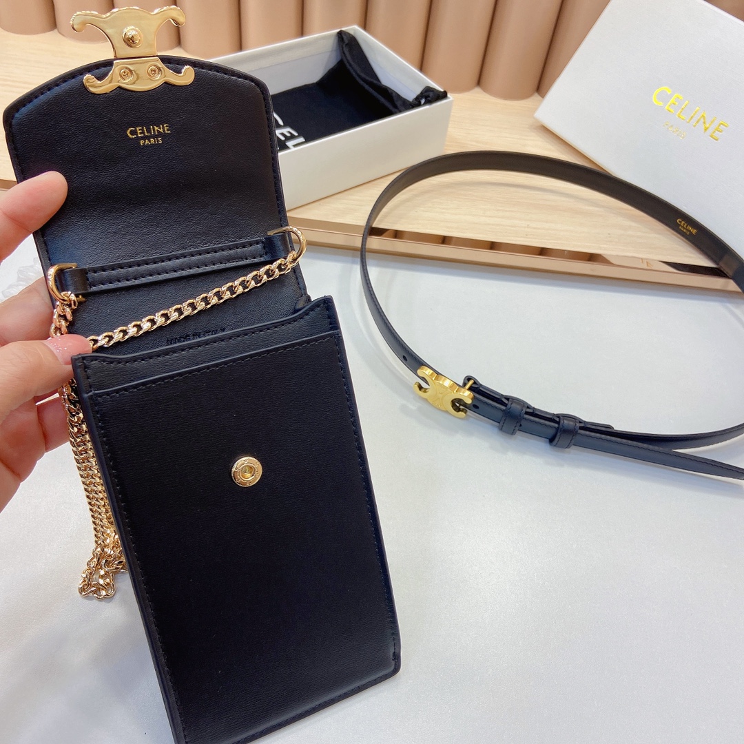 赛琳新品-凯旋门手机包配皮带小牛皮质