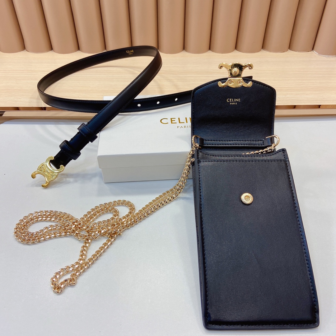 赛琳新品-凯旋门手机包配皮带小牛皮质