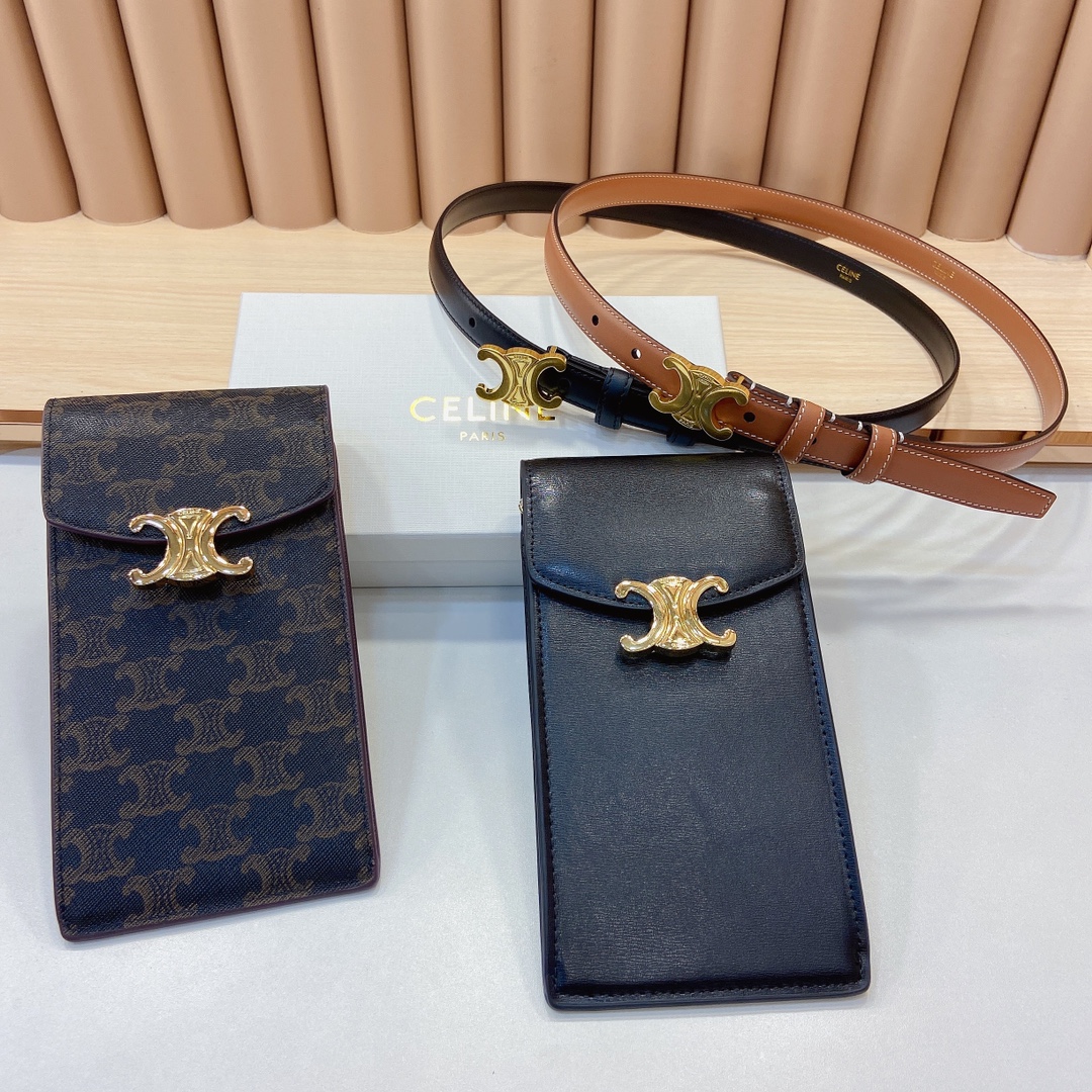 赛琳新品-凯旋门手机包配皮带小牛皮质
