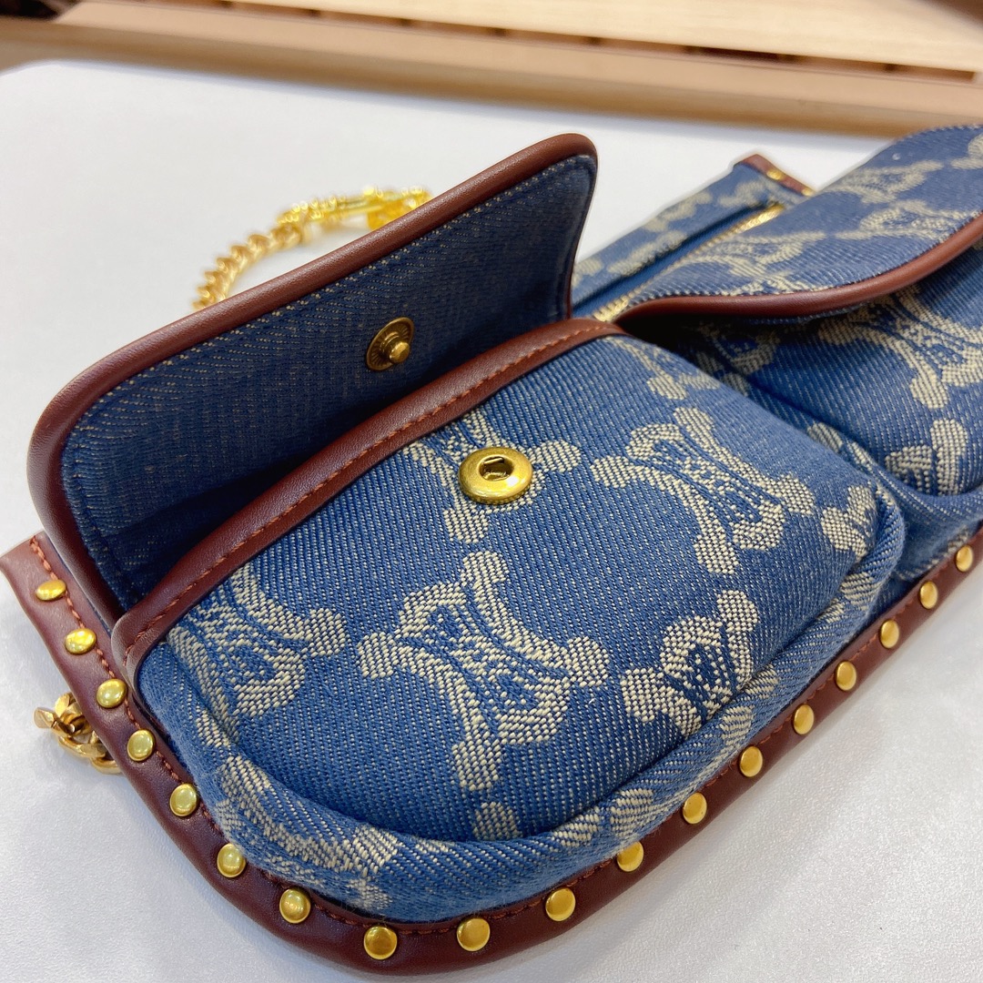 赛琳新品-牛仔布腰包斜挎包配皮带质感