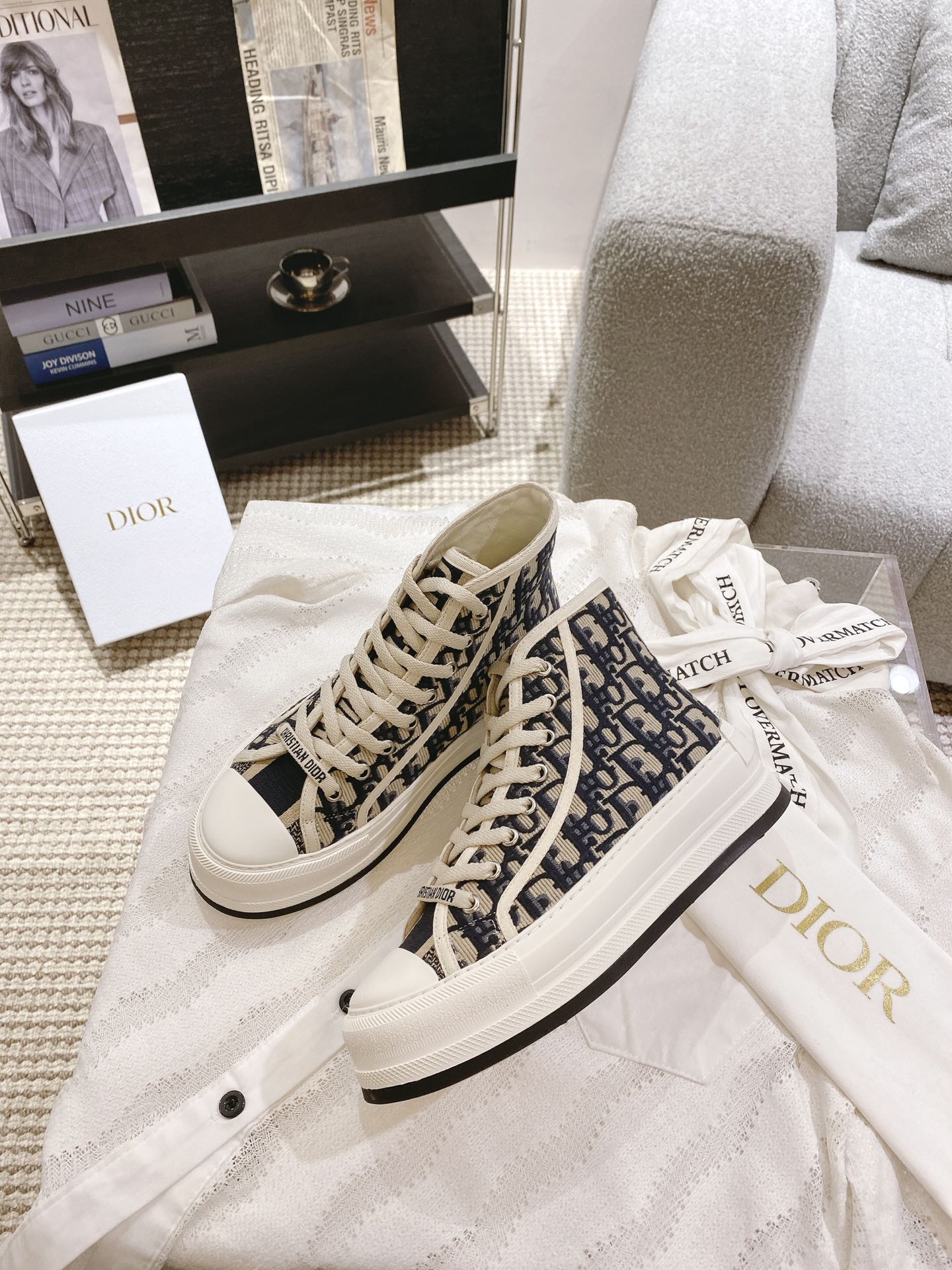 高版本出厂 高帮 Dior* 迪奥D家Walk'n系列F036 老花 刺绣 厚底高帮帆布鞋 休闲运动鞋原