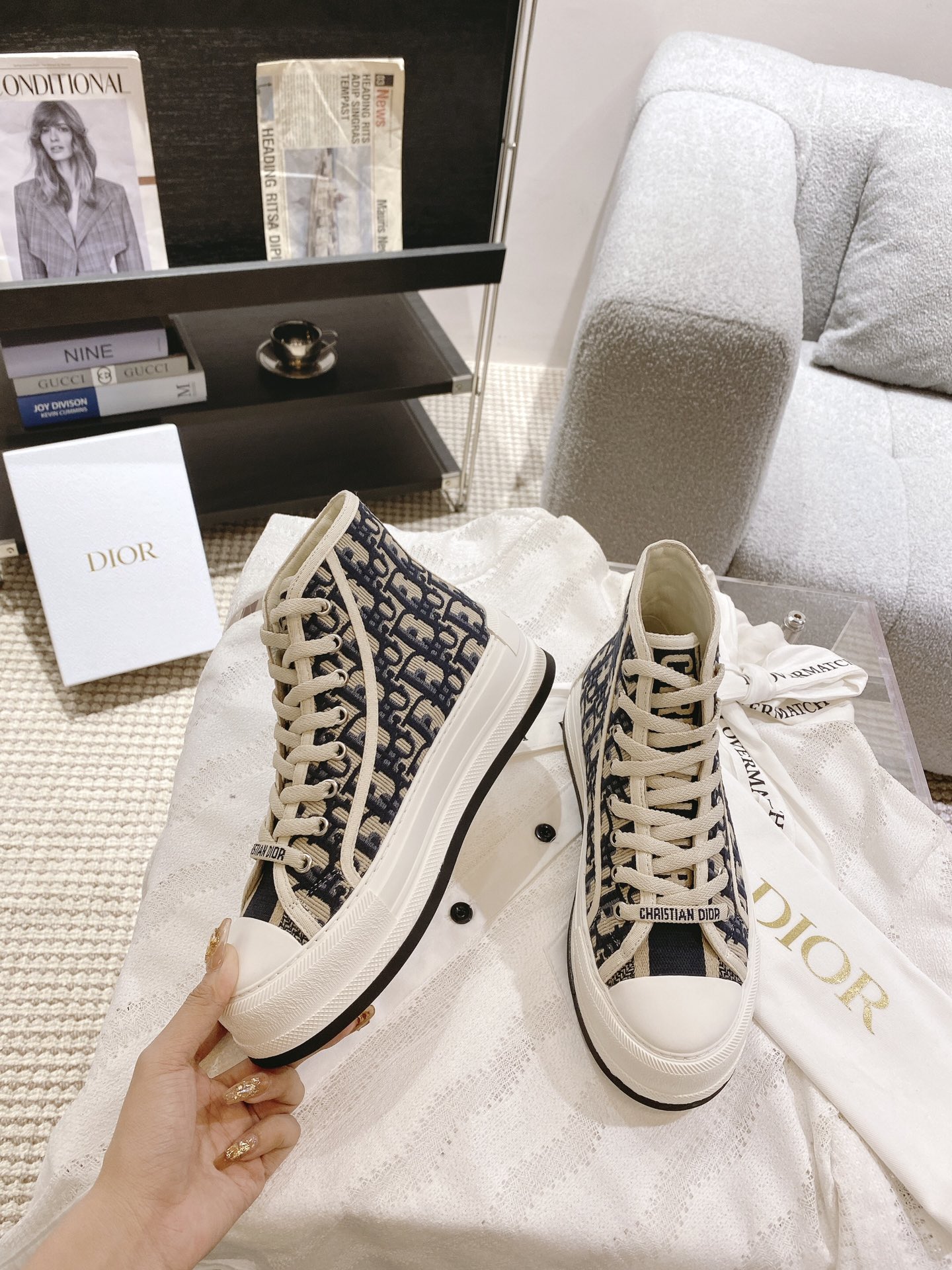 高版本出厂 高帮 Dior* 迪奥D家Walk'n系列F036 老花 刺绣 厚底高帮帆布鞋 休闲运动鞋原