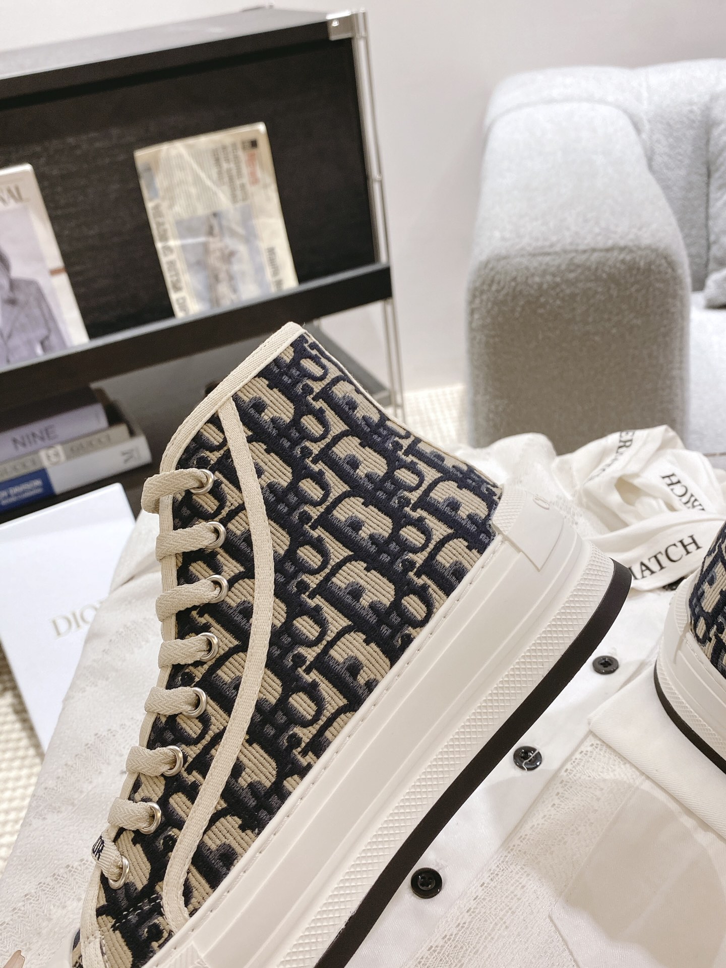 高版本出厂 高帮 Dior* 迪奥D家Walk'n系列F036 老花 刺绣 厚底高帮帆布鞋 休闲运动鞋原
