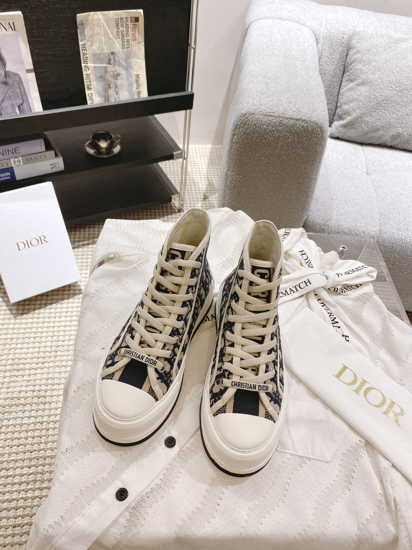 高版本出厂 高帮 Dior* 迪奥D家Walk'n系列F036 老花 刺绣 厚底高帮帆布鞋 休闲运动鞋原