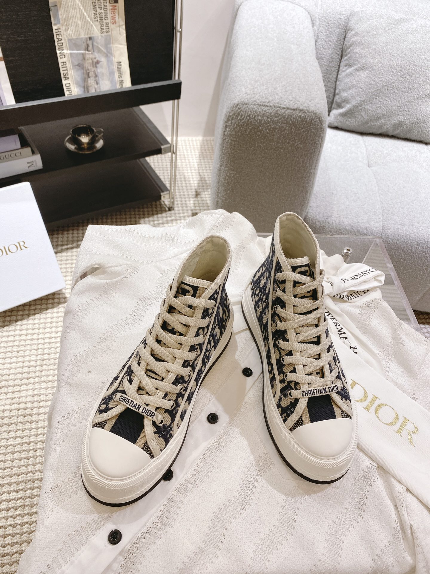 高版本出厂 高帮 Dior* 迪奥D家Walk'n系列F036 老花 刺绣 厚底高帮帆布鞋 休闲运动鞋原