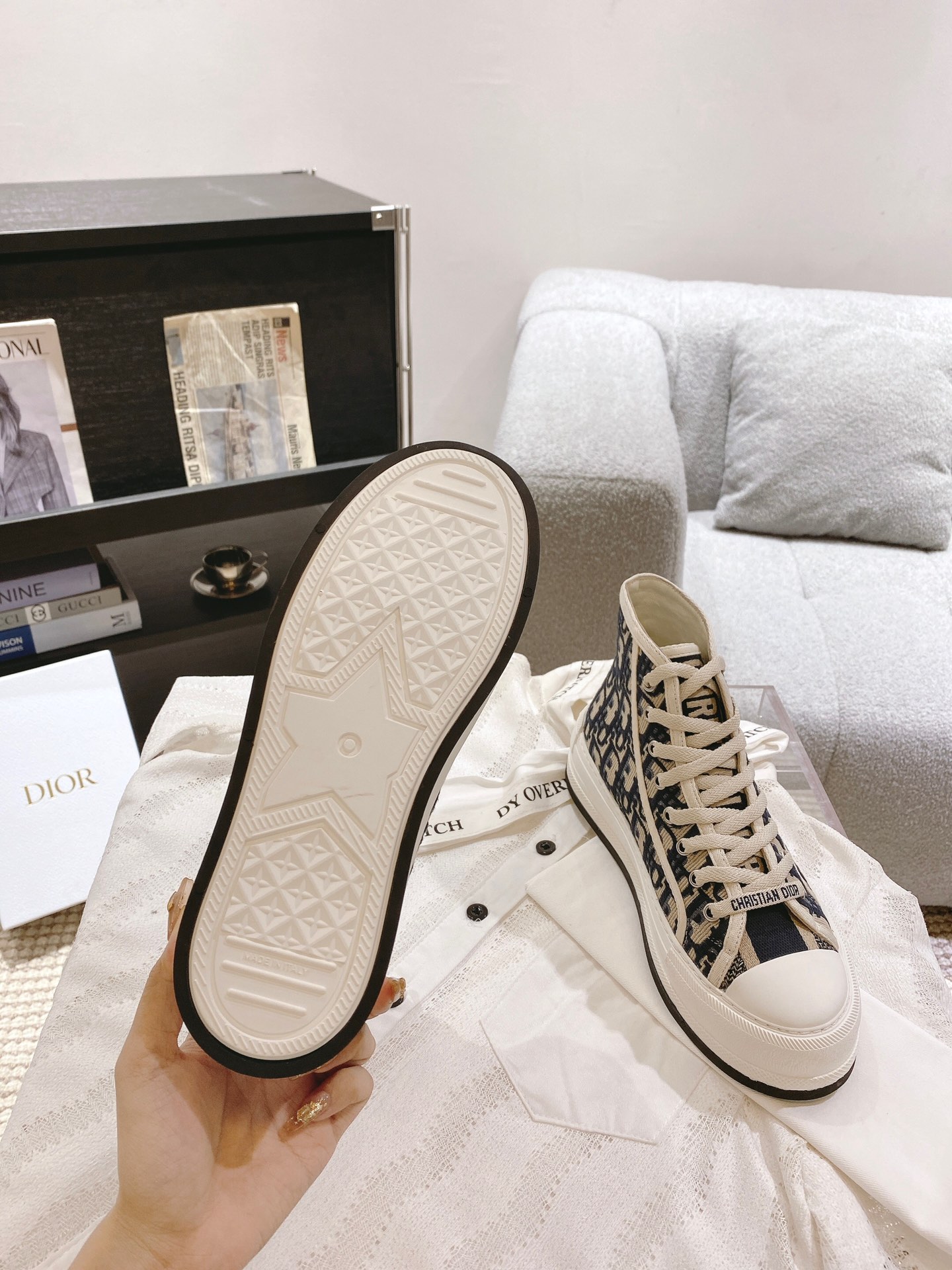 高版本出厂 高帮 Dior* 迪奥D家Walk'n系列F036 老花 刺绣 厚底高帮帆布鞋 休闲运动鞋原