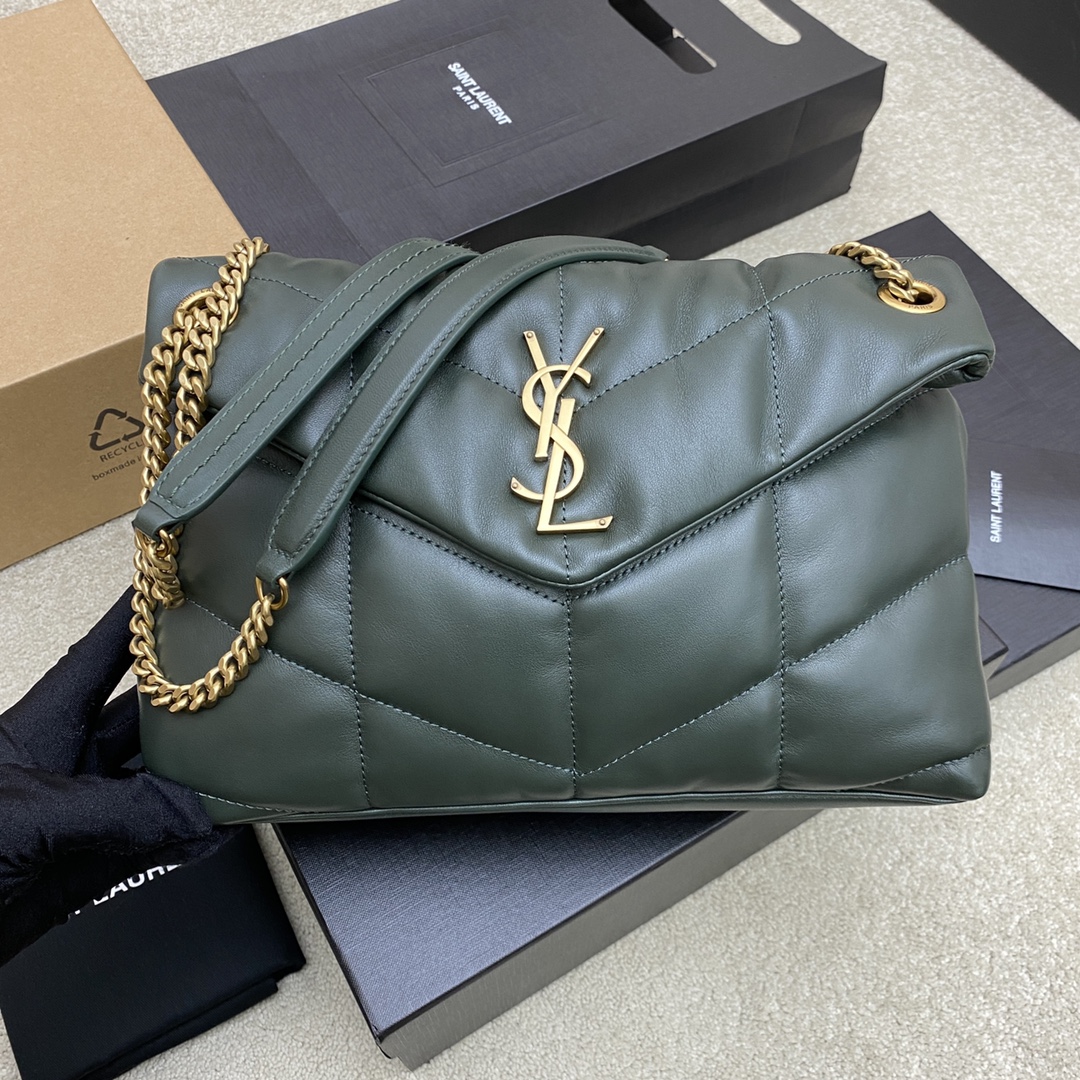 Saint Laurent Loulou Puffer Medium Bag, Quilted Lambskin - Deep Green