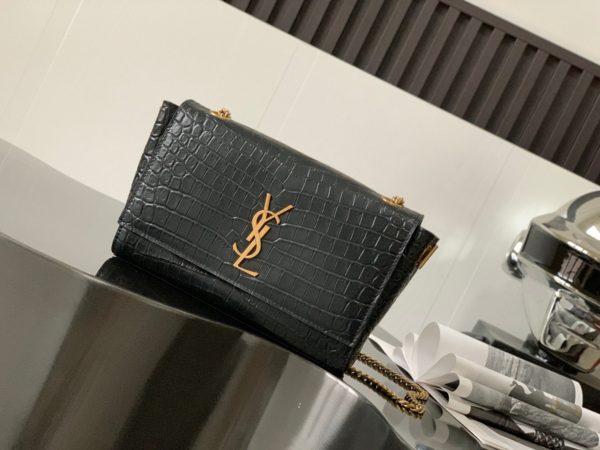 YSL Kate 小号 双面包 麂皮 鳄鱼纹 链条包