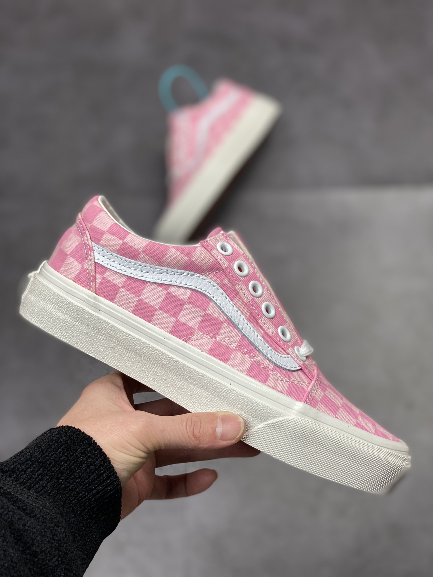 Vans Old Skool Vans official cherry blossom pink checkerboard sneakers canvas shoes VN0A7Q2JZY2