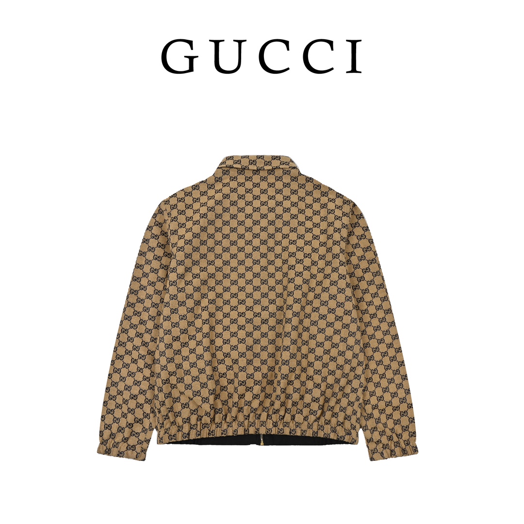 360 GUCCI/古驰 22FW棕色满印LOGO双面夹克外套