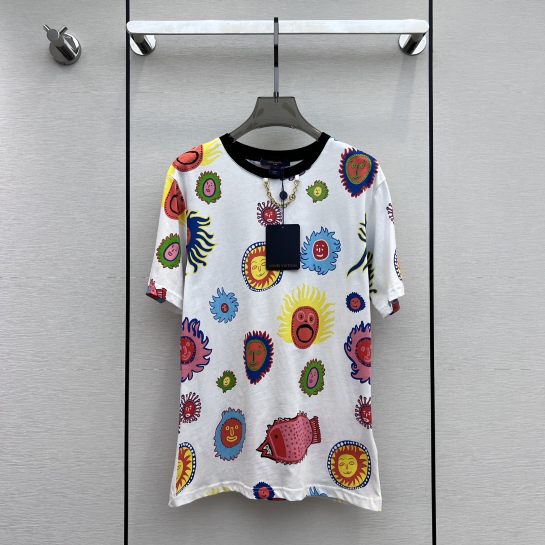 Louis Vuitton AAA+
 Clothing T-Shirt Printing Cotton Spring/Summer Collection Short Sleeve