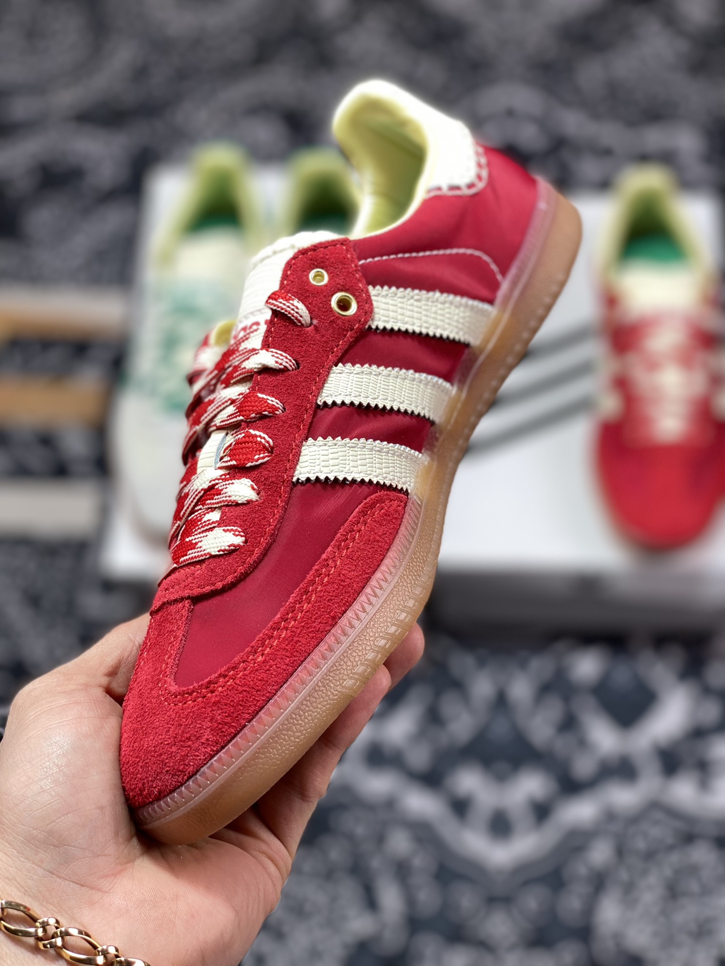 Wales Bonner x Adidas Originals Samba Samba Series Board Shoes ”University Red Rice White” GY6612