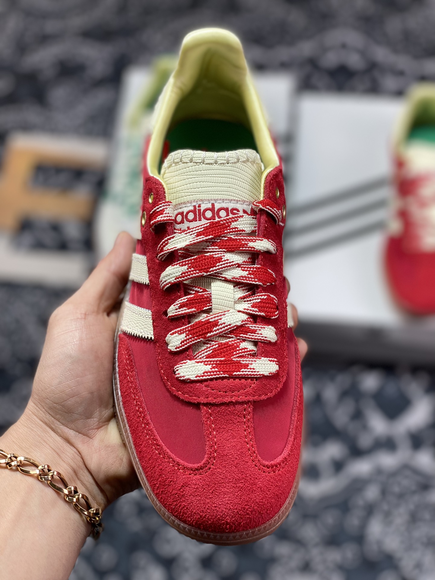 Wales Bonner x Adidas Originals Samba Samba Series Board Shoes ”University Red Rice White” GY6612