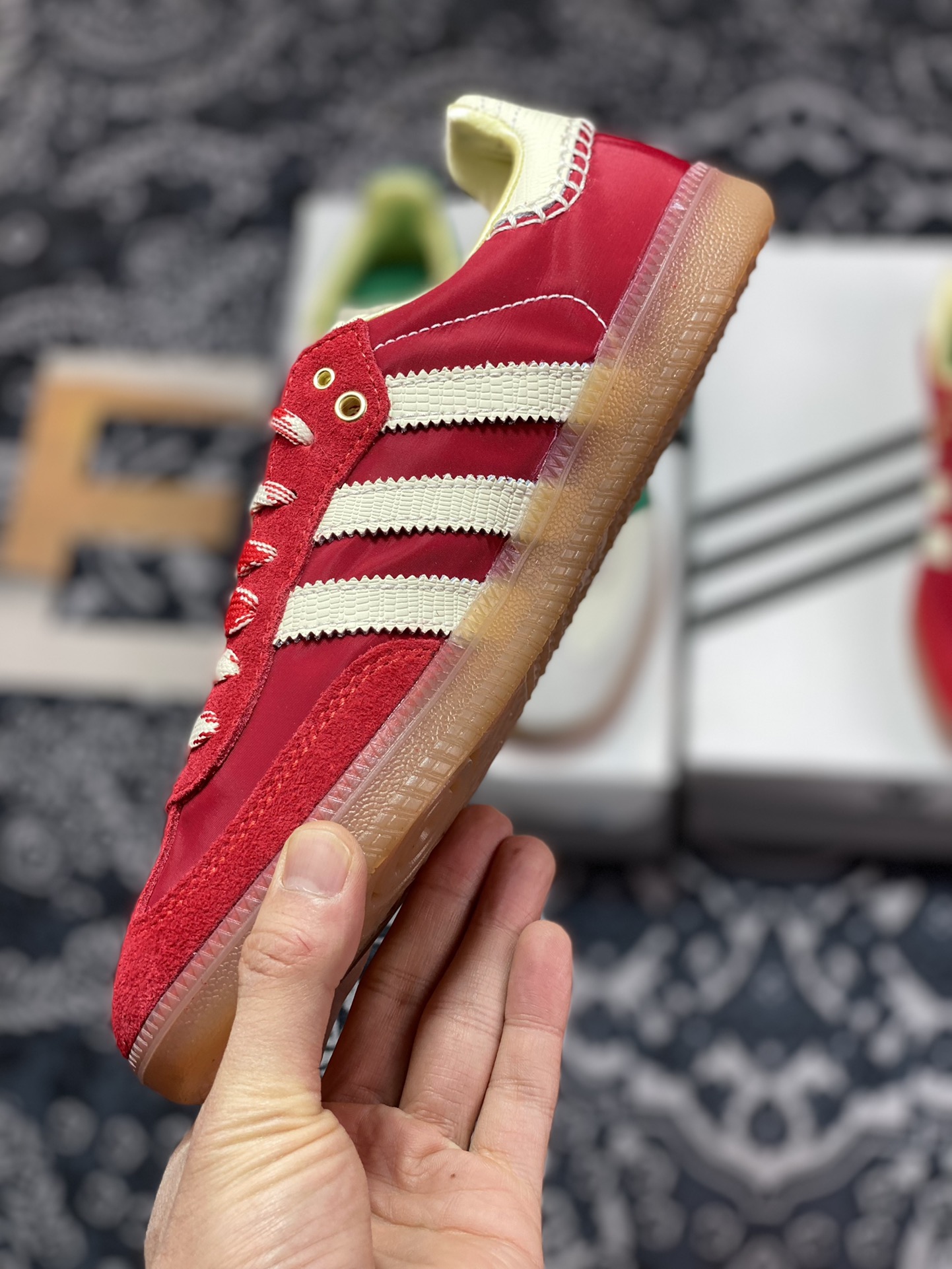 Wales Bonner x Adidas Originals Samba Samba Series Board Shoes ”University Red Rice White” GY6612