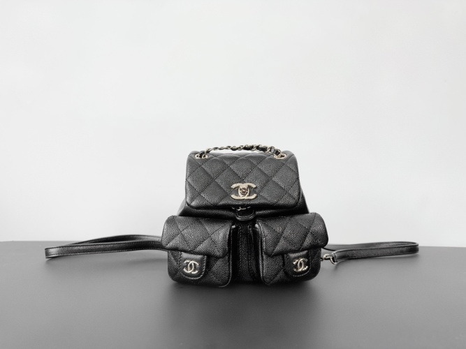 Chanel 23P Spring Summer Quilted Black Leather Frog Pocket Backpack 1 Chanel 23P Spring Summer Quilted Black Leather Frog Pocket Backpack