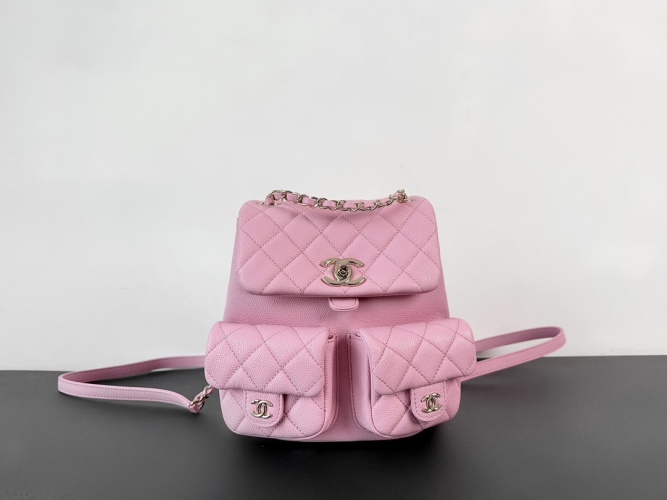 Chanel 23P Spring Pink Quilted Leather Backpack with Double Pockets 1 Chanel 23P Spring Pink Quilted Leather Backpack with Double Pockets