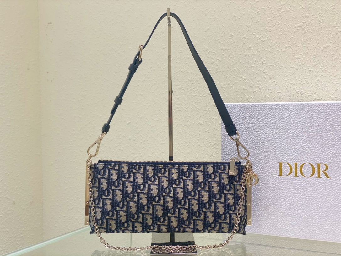 Dior Club Bag Blue Oblique Print Chain Shoulder Strap