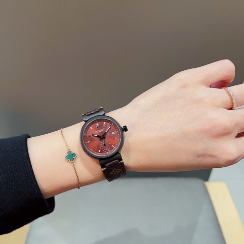 Louis Vuitton Tambour Moon Dual Time 33mm Red Dial Leather Strap Watch 1 Louis Vuitton Tambour Moon Dual Time 33mm Red Dial Leather Strap Watch