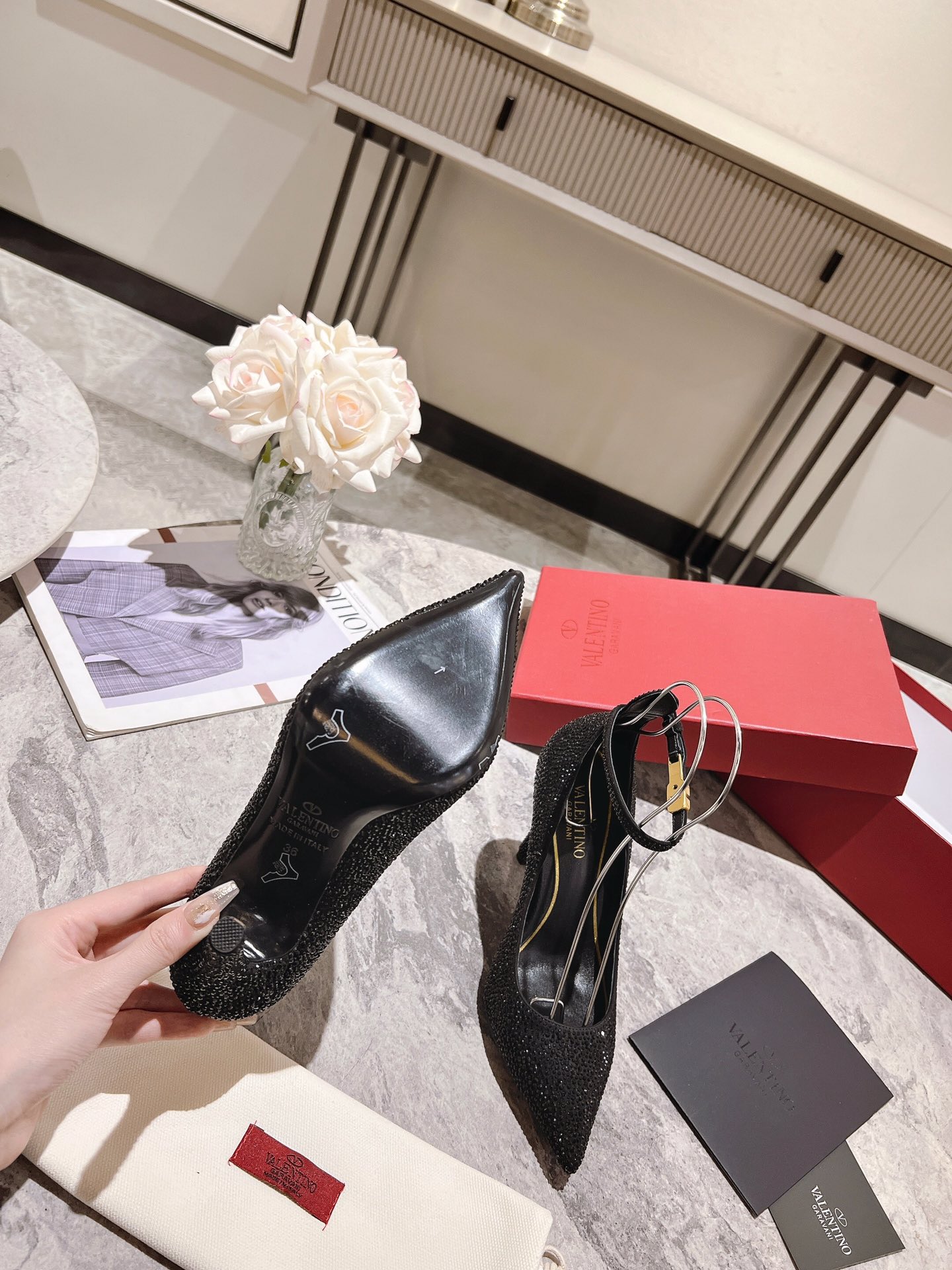 VALENTINO Women's Pointed Toe Crystal Embellished Stiletto Heel Pumps 8 i1680167316 7260 7
