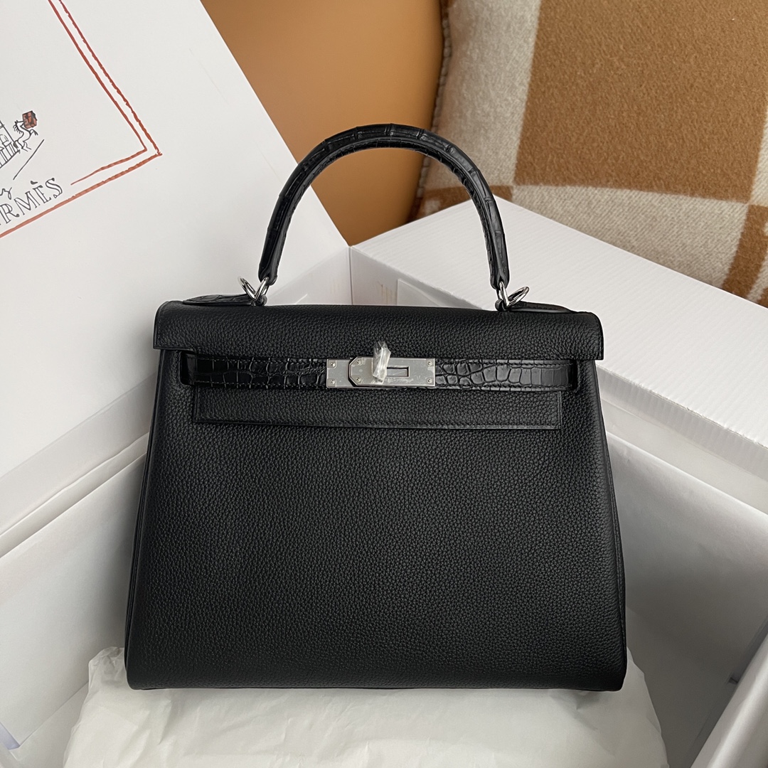 Hermes Kelly Handbags Crossbody & Shoulder Bags Sell High Quality
 Black Silver Hardware