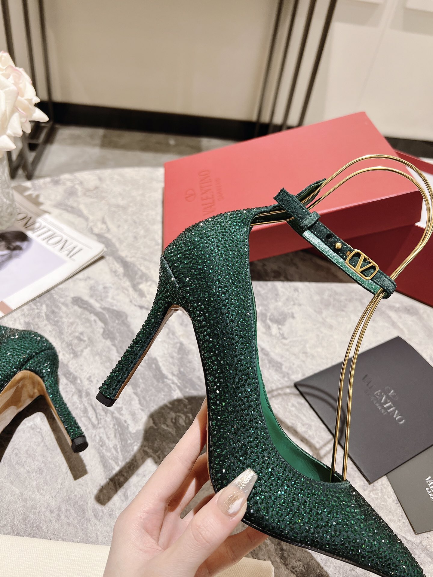 VALENTINO Women's Crystal Embellished Pumps Pointed Toe Ankle Strap Heel 8 i1680167903 8201 7