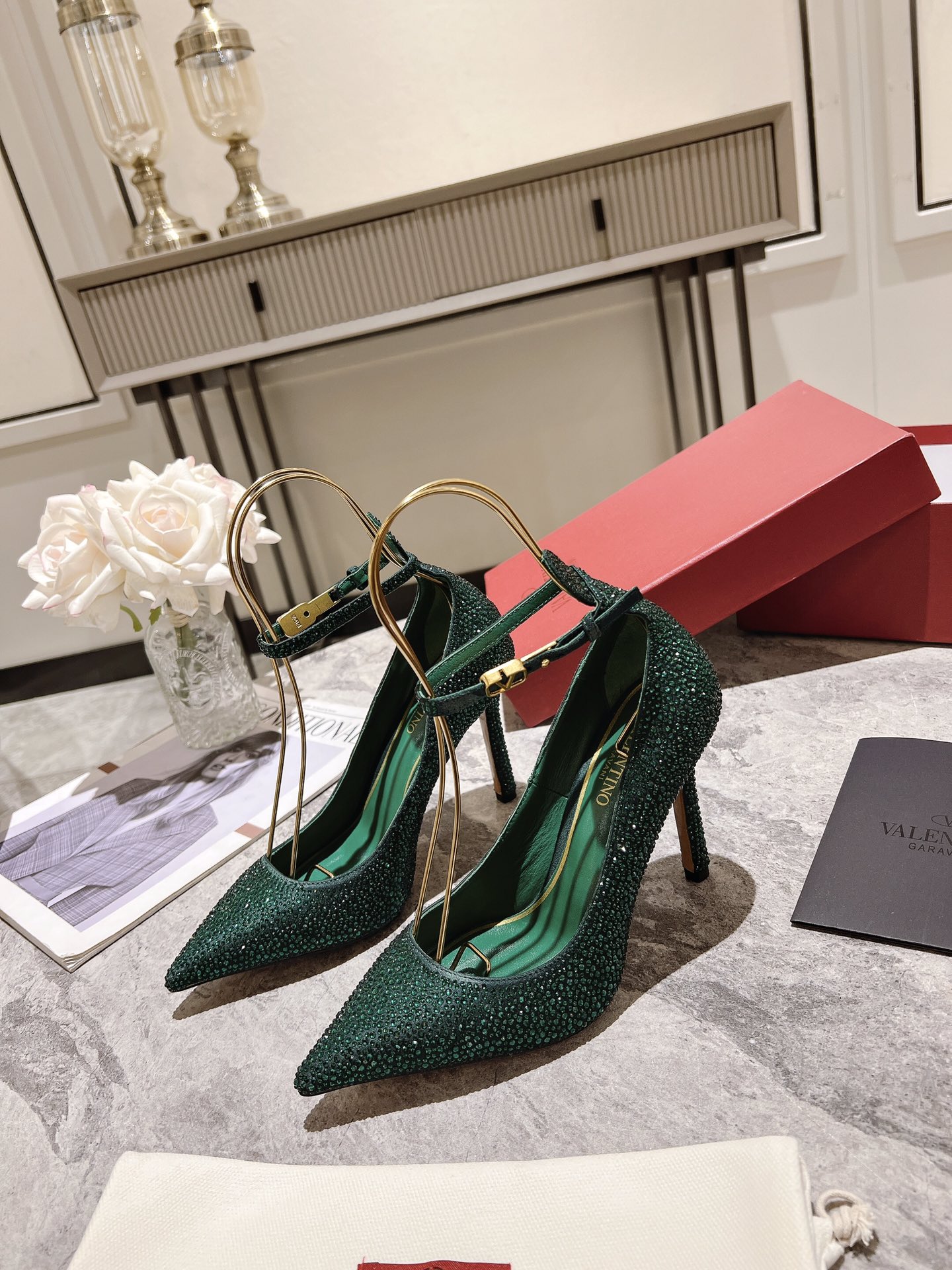 VALENTINO Women's Crystal Embellished Pumps Pointed Toe Ankle Strap Heel 6 i1680167903 9395 4