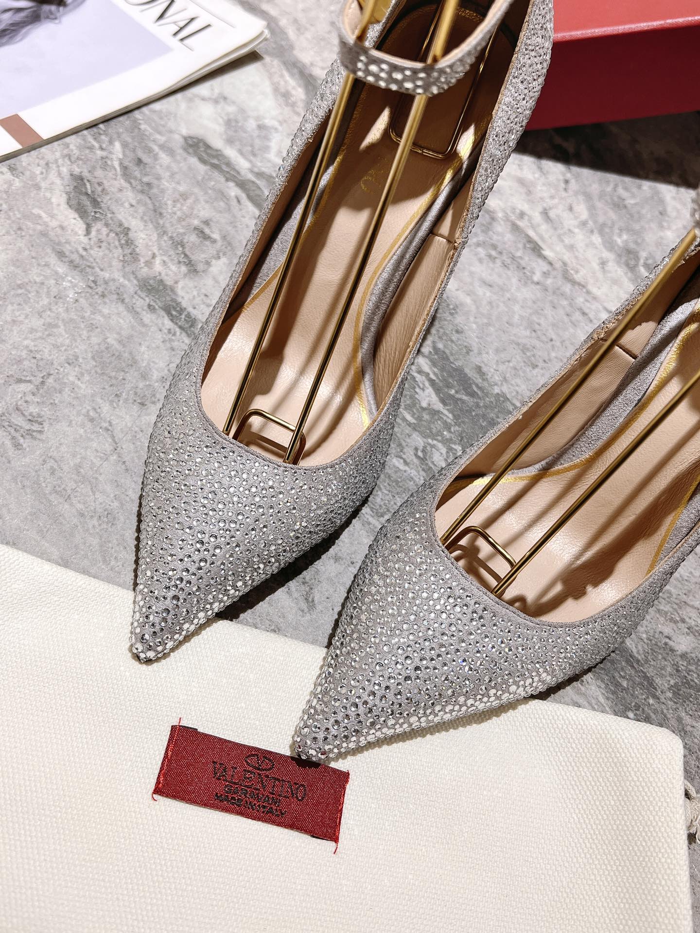 VALENTINO Women's Rhinestone Pointed Toe High Heel Ankle Strap Pumps 8 i1680168155 4757 8