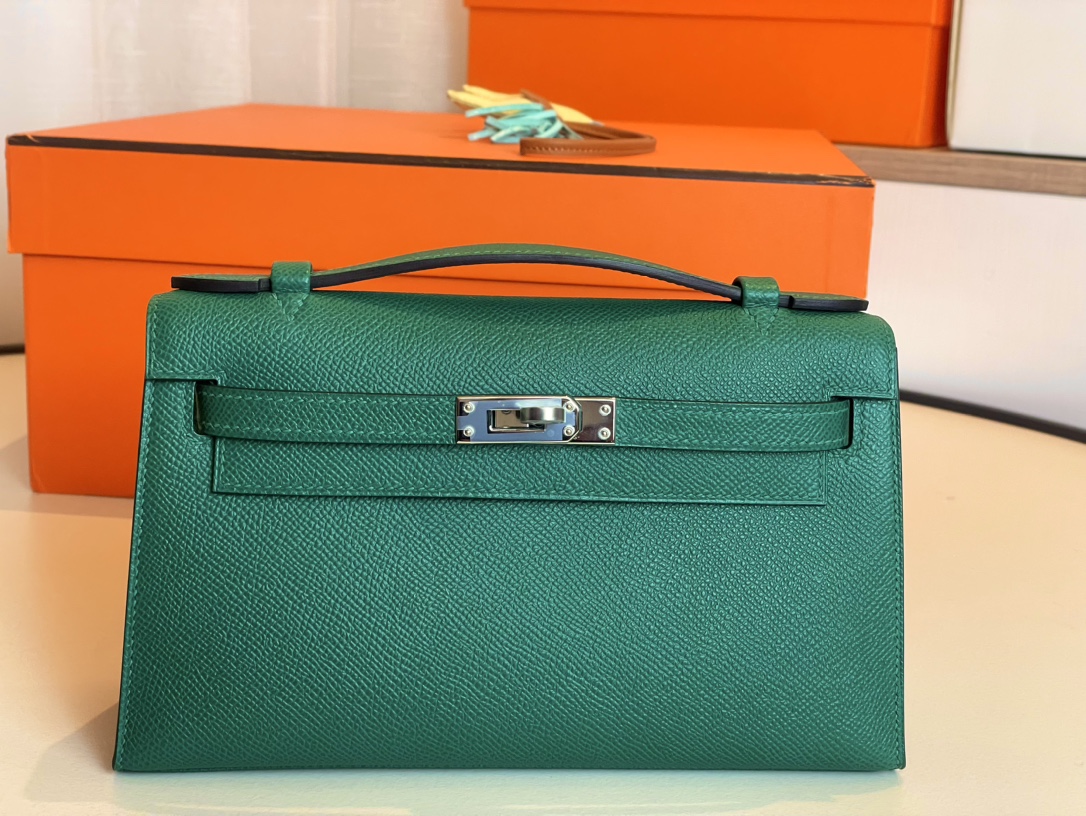 Hermes Kelly Handbags Crossbody & Shoulder Bags Green Silver Hardware Epsom Mini