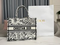 Dior Book Tote Copy
 Handbags Tote Bags Black White Embroidery