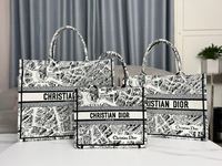 High Quality Replica
 Dior Book Tote Handbags Tote Bags Black White Embroidery