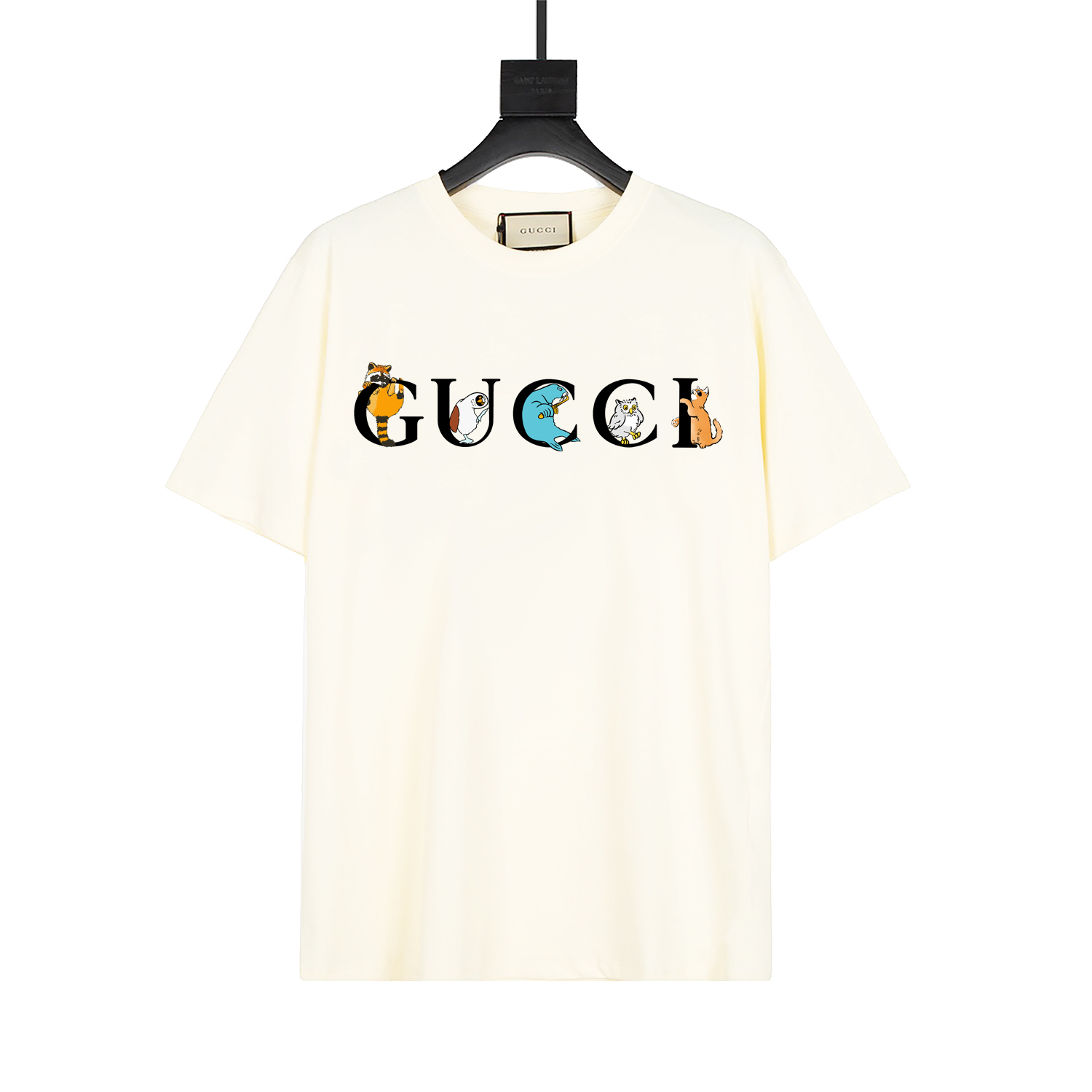 Gucci 20ss último modelo, letras de animales, camiseta de manga corta con cuello redondo, favorece el tono de piel y fá…