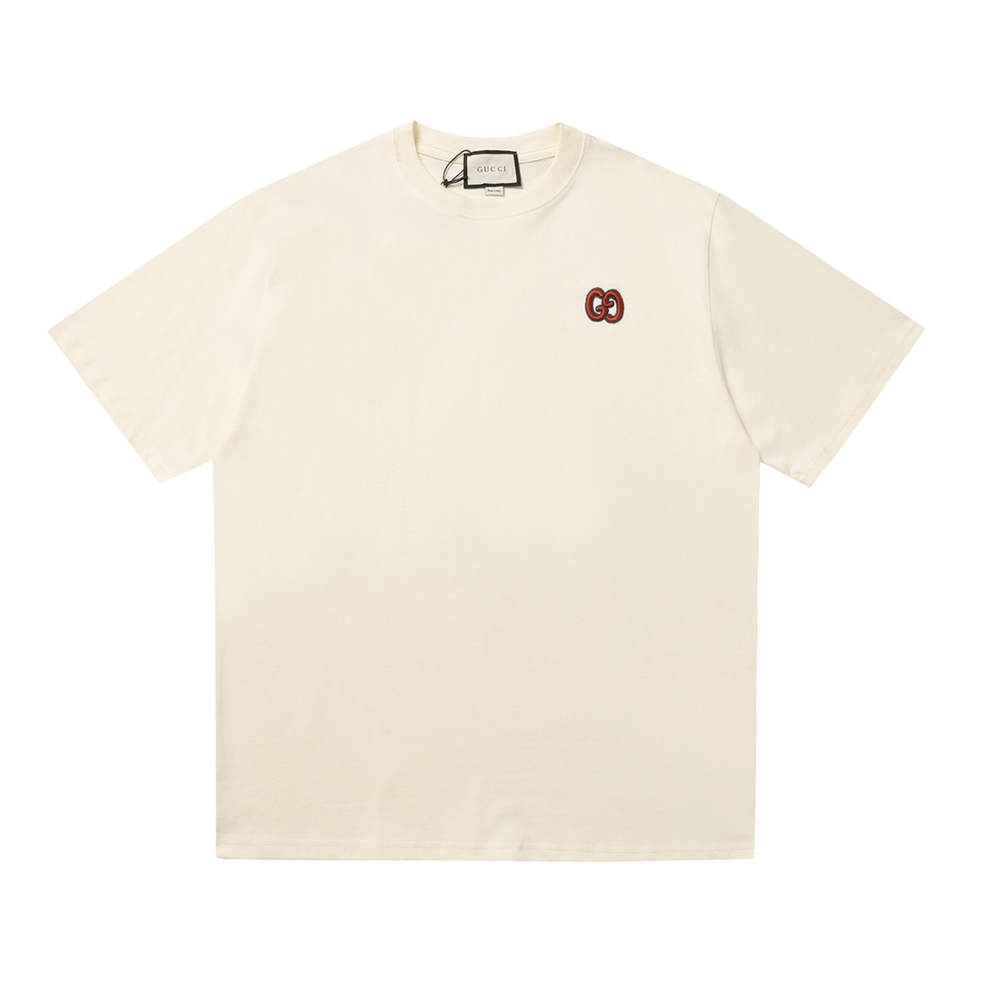 GUCCI/古驰 doble G bordado pequeño logo camiseta de manga corta, logo bordado de alta densidad con hilo dorado en el pech…