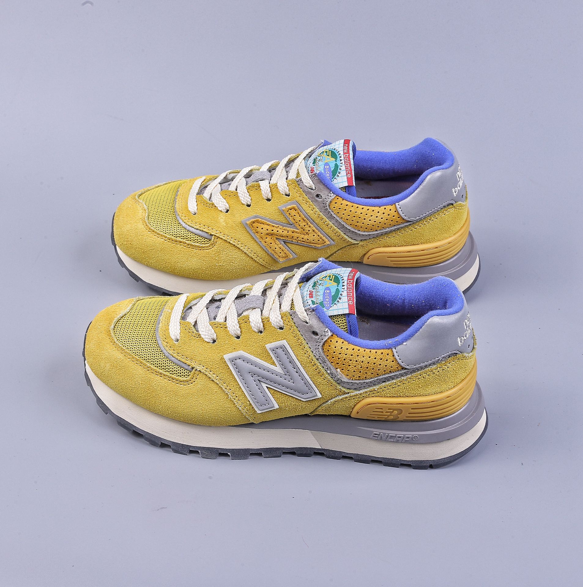 Bodega x NB 574 upgraded series low-top retro casual sports jogging shoes ”bright yellow sapphire blue silver” U574LGB1